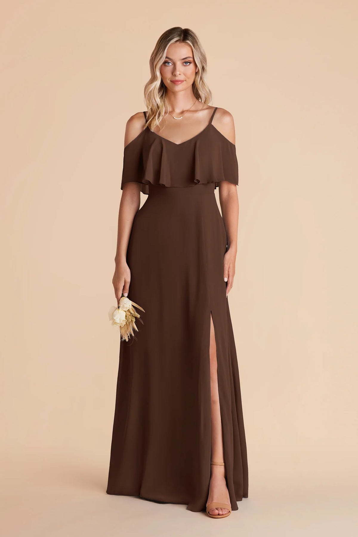 Genevieve Espresso front view bridesmaid dress