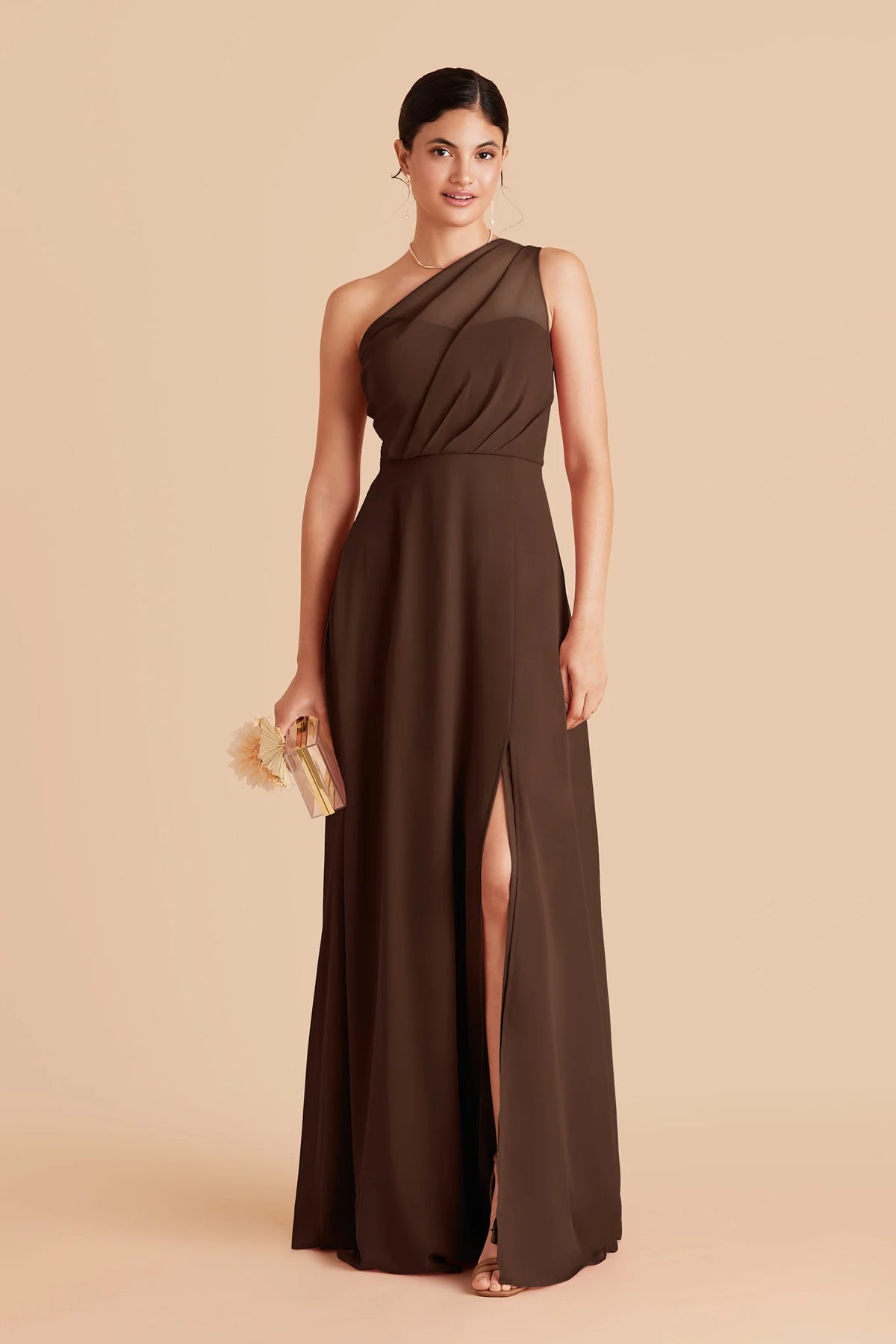 Celine Espresso front view bridesmaid dress