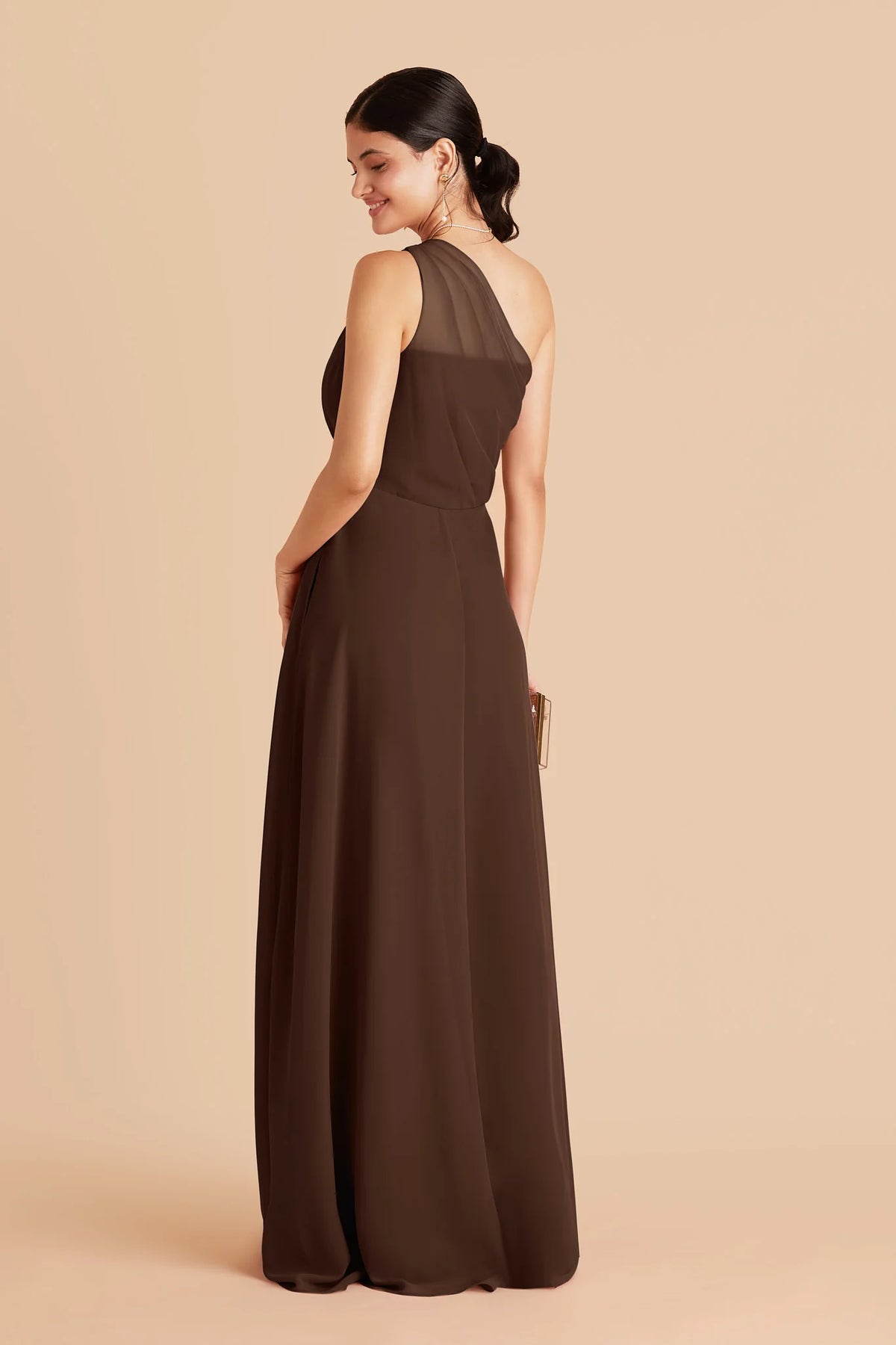 Celine Espresso back view bridesmaid dress