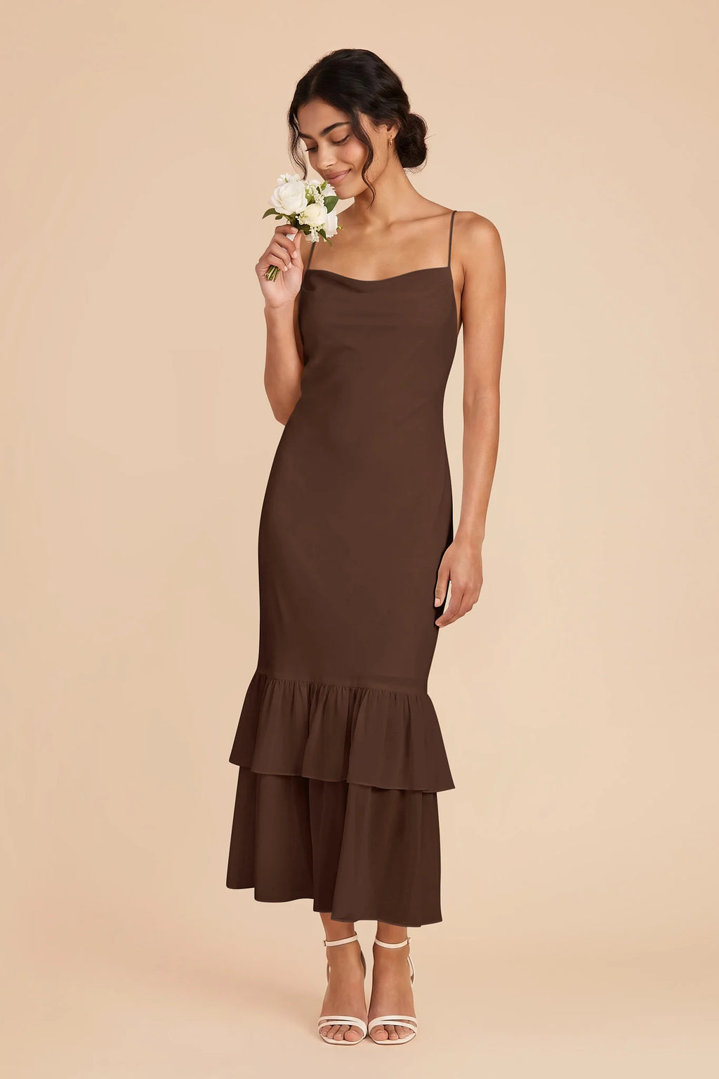 Liora Espresso front view bridesmaid dress