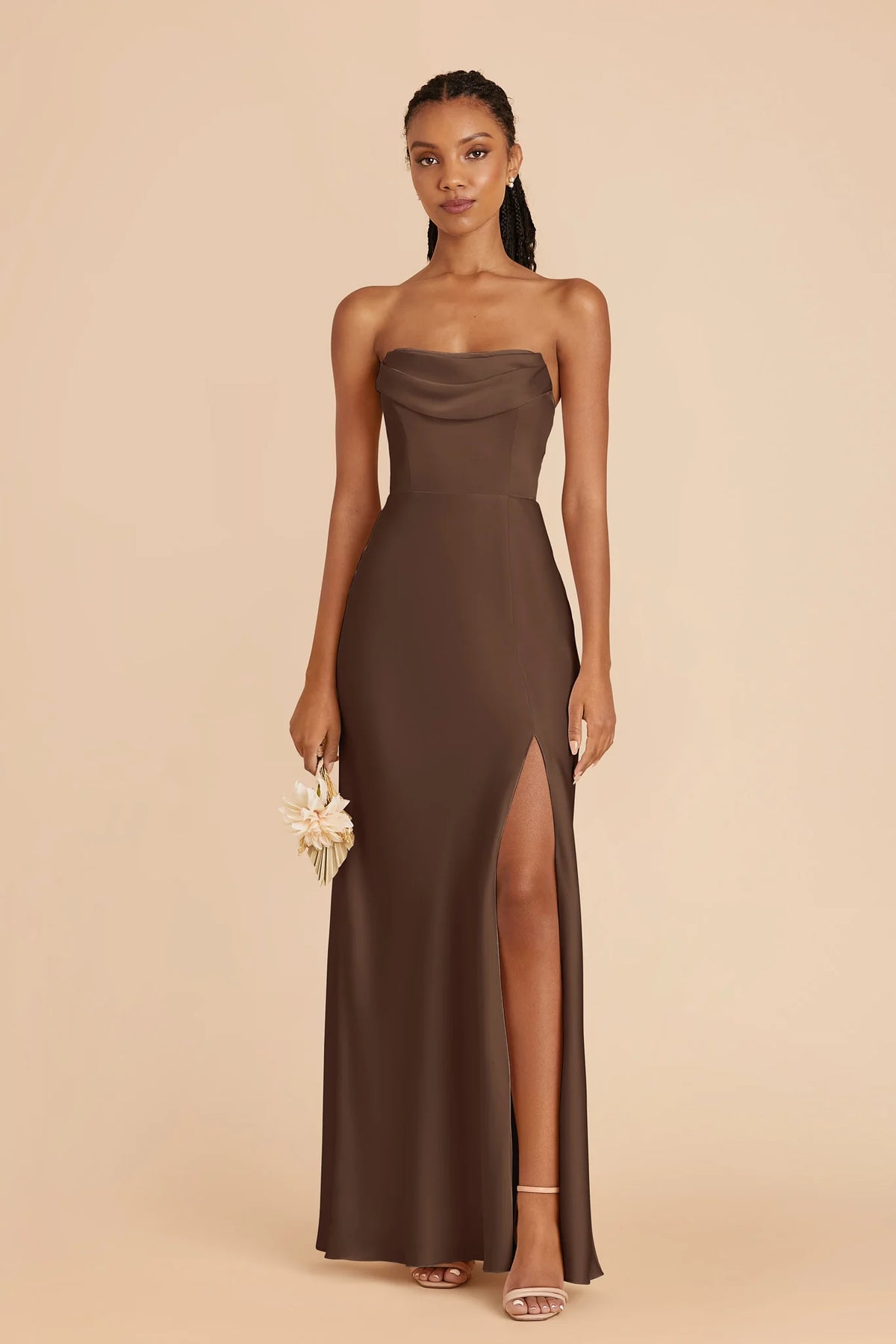 Corinne Espresso front view bridesmaid dress