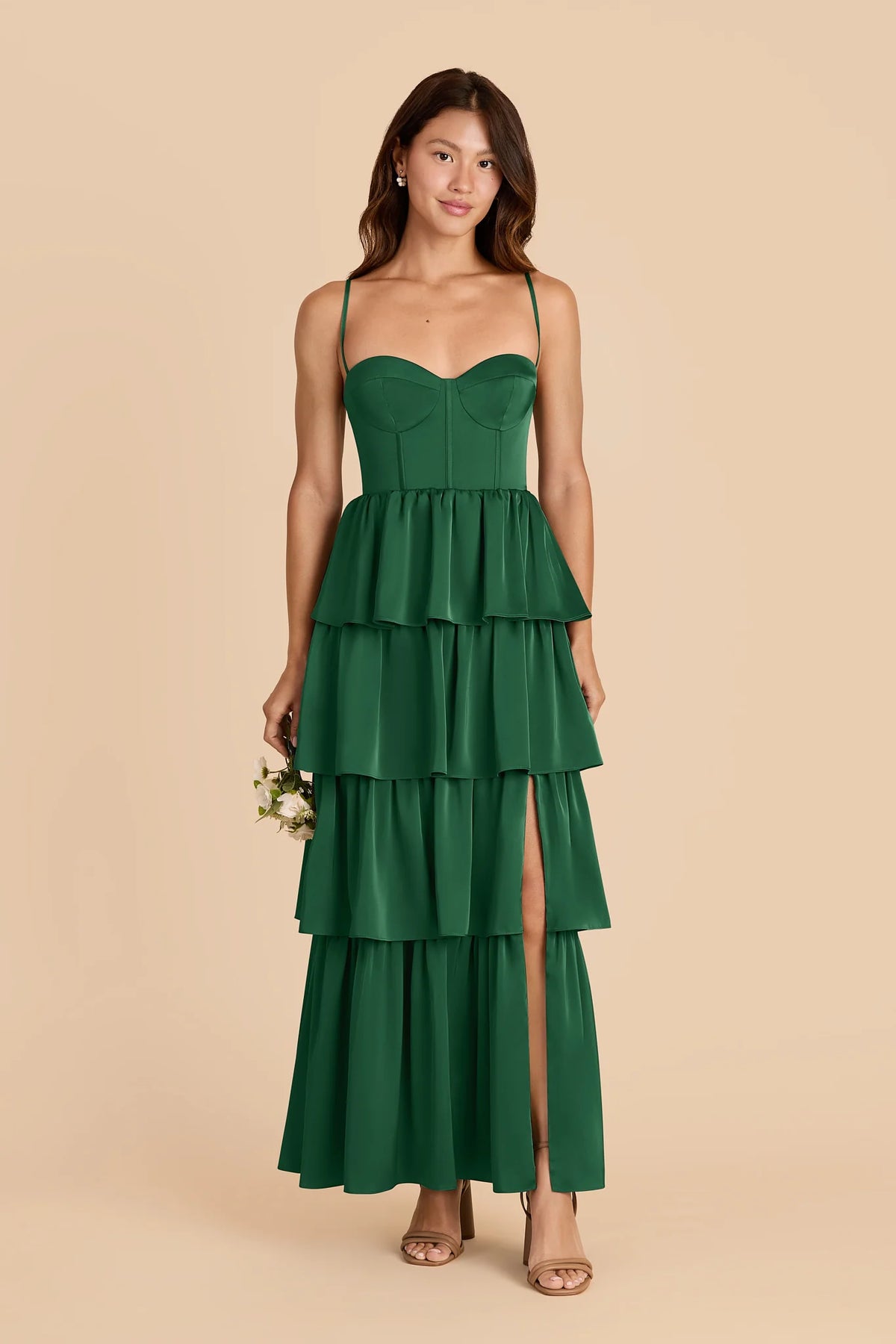 Calista Forest Green front view bridesmaid dress