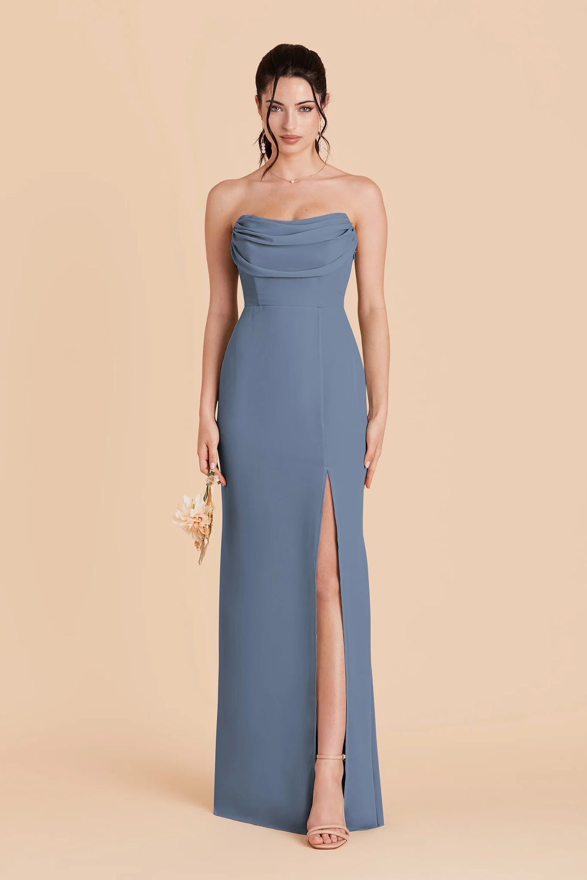 Odessa French Blue front view bridesmaid dress