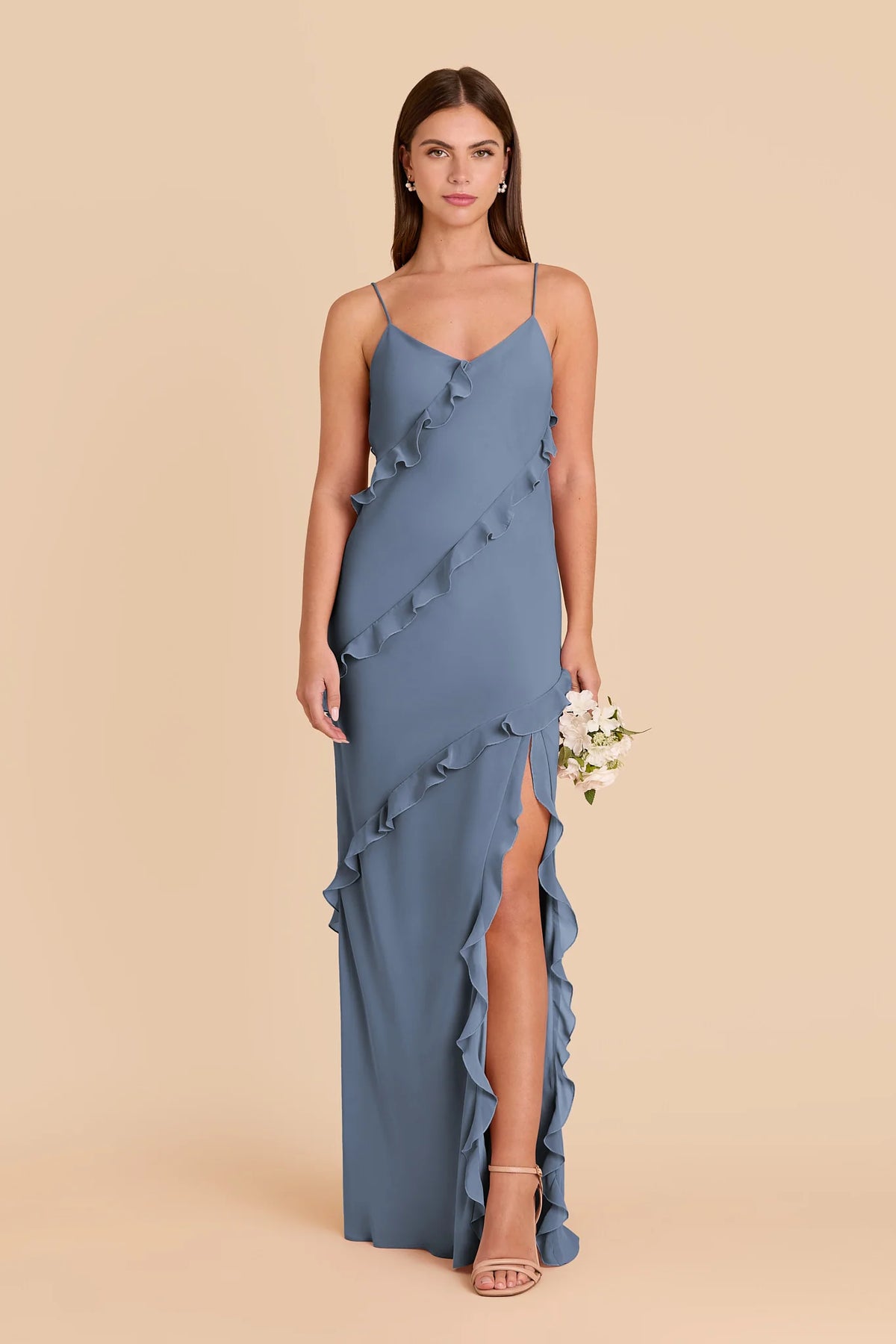 Vivienne French Blue front view bridesmaid dress