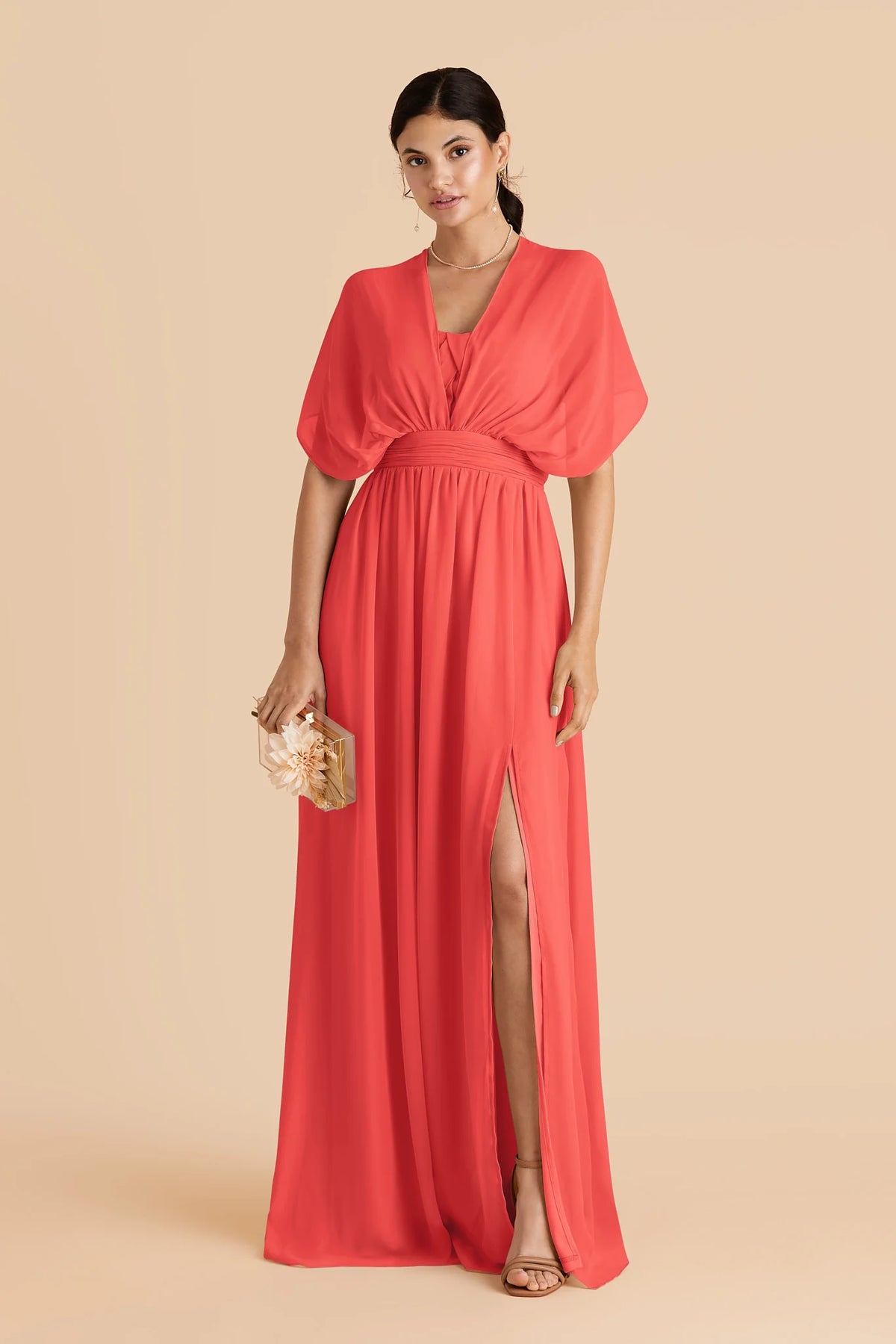 Elodie Guava front view bridesmaid dress