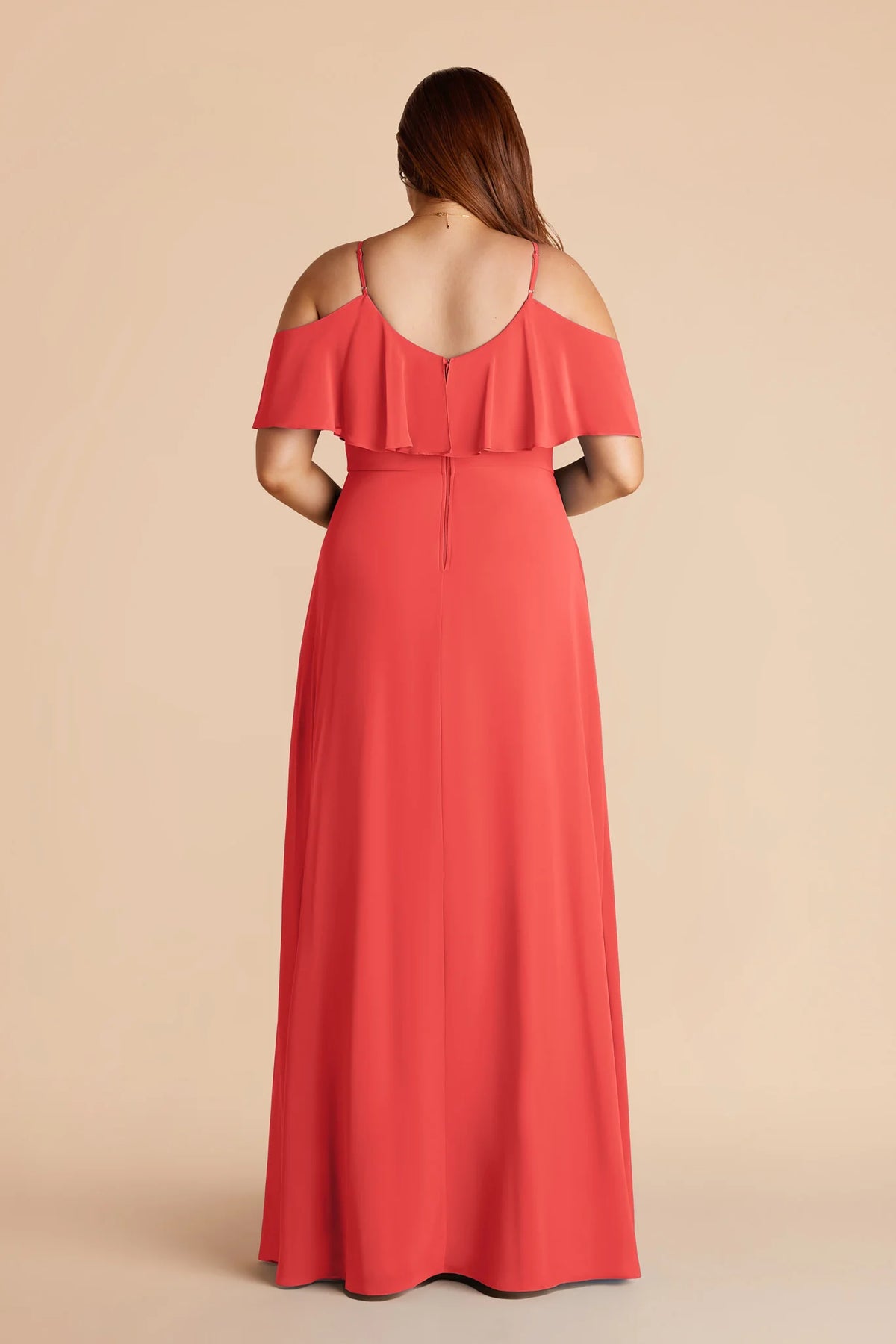 Genevieve Guava back view bridesmaid dress