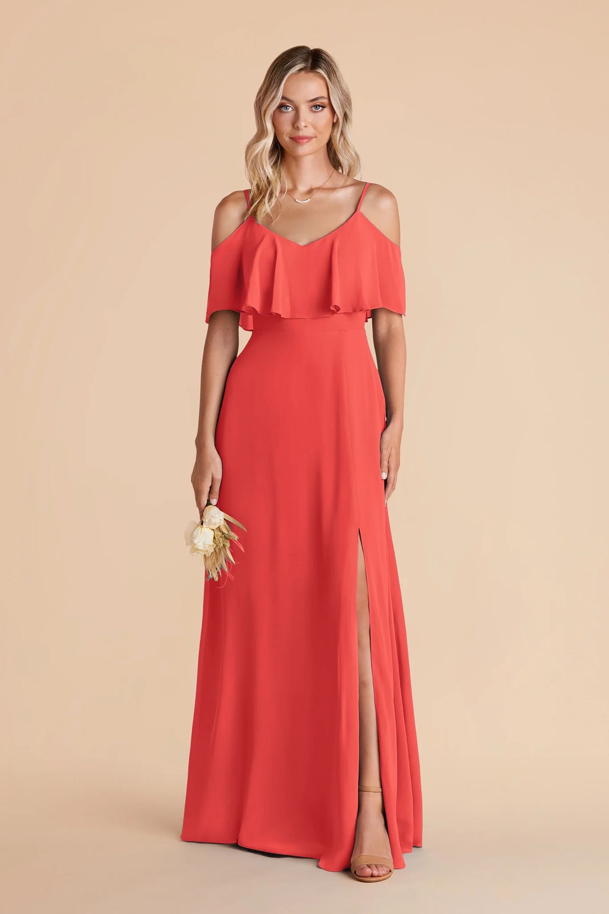 Genevieve Guava front view bridesmaid dress