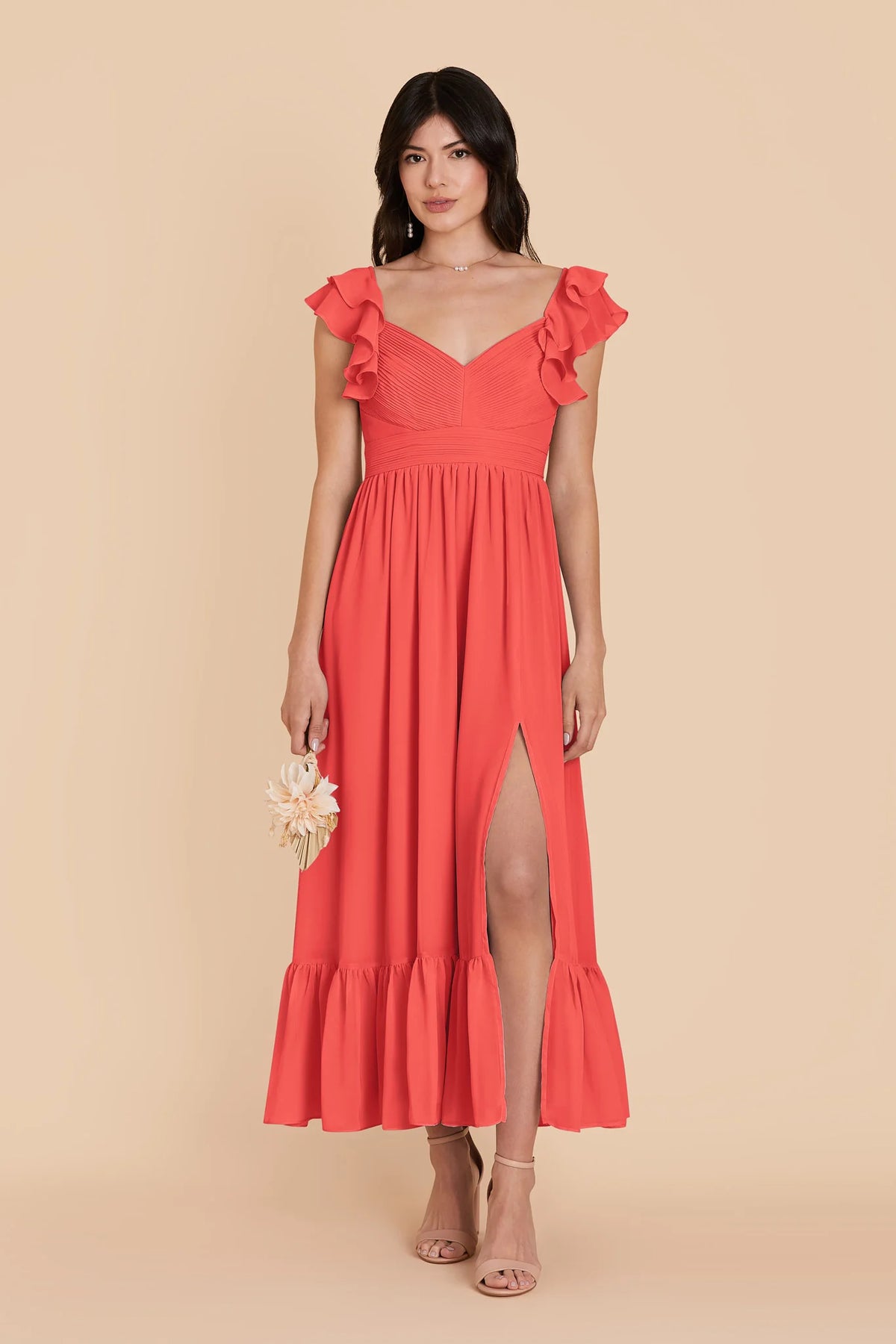 Talia Guava front view bridesmaid dress