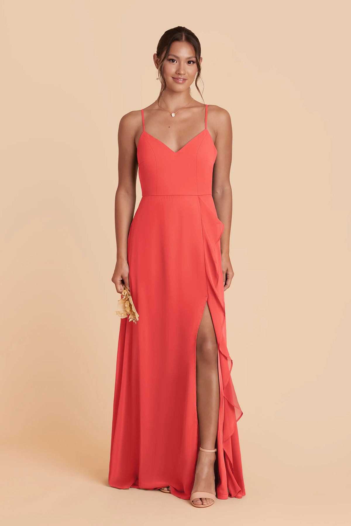 Margot Guava front view bridesmaid dress