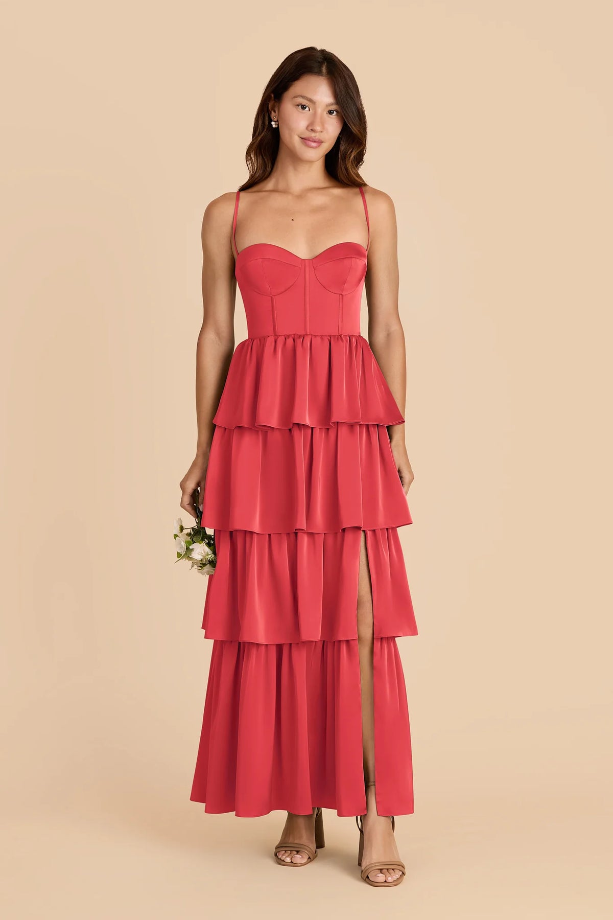 Calista Guava front view bridesmaid dress