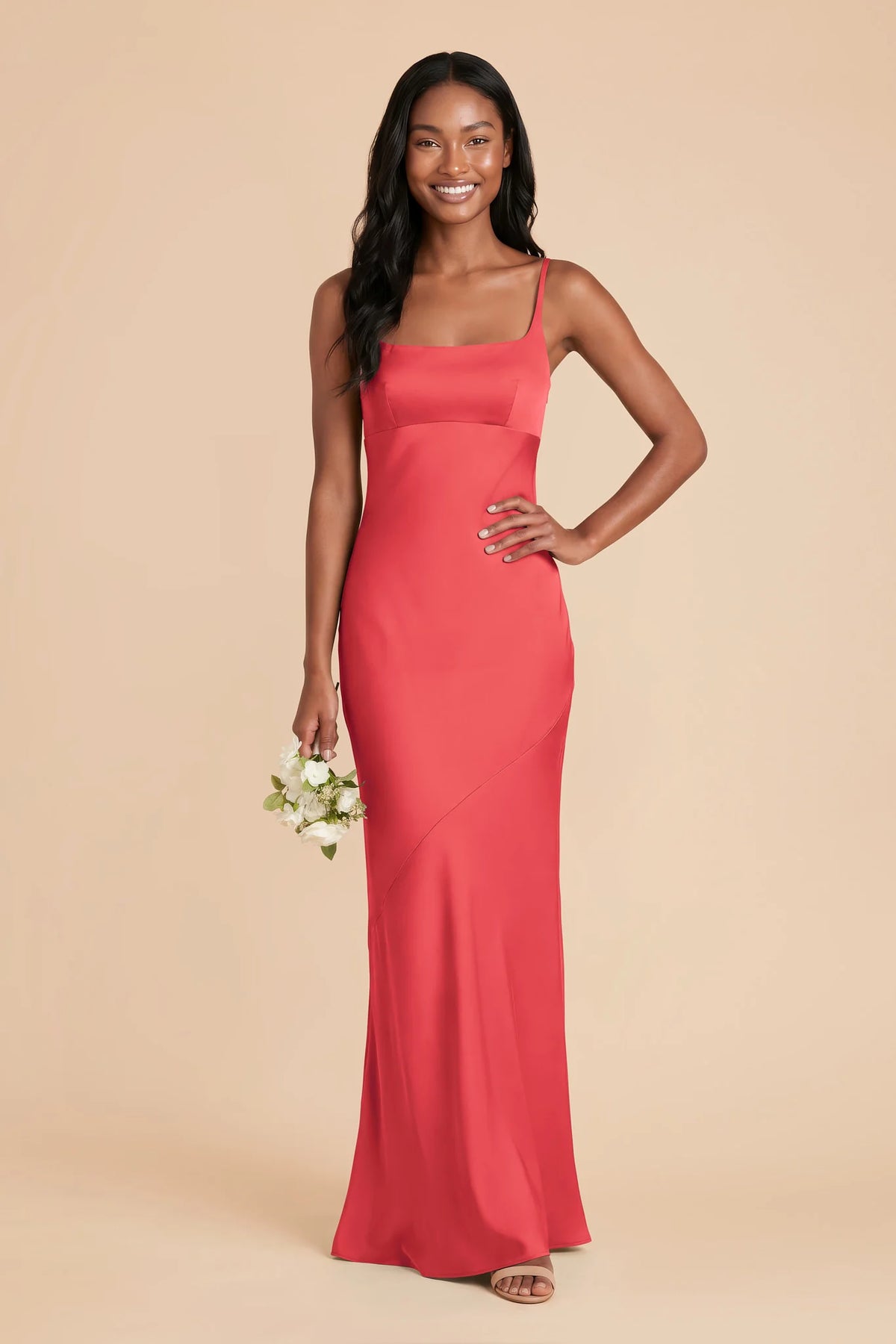 Noelle Guava front view bridesmaid dress