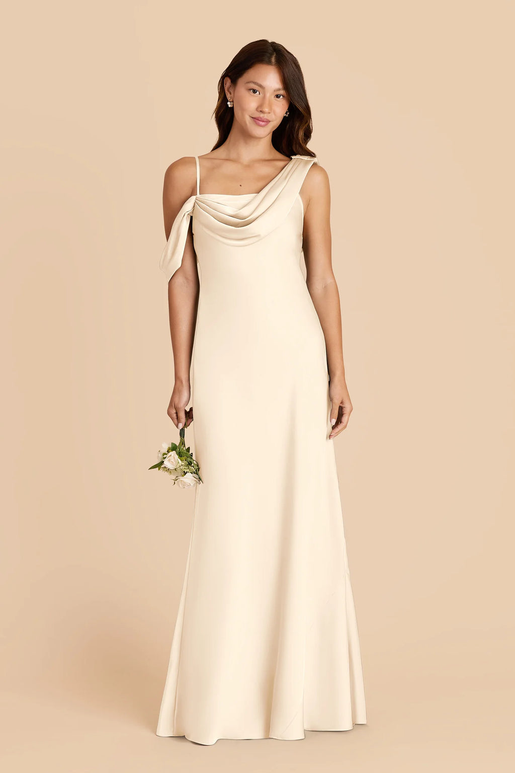 Thalia Ivory Cream front view bridesmaid dress