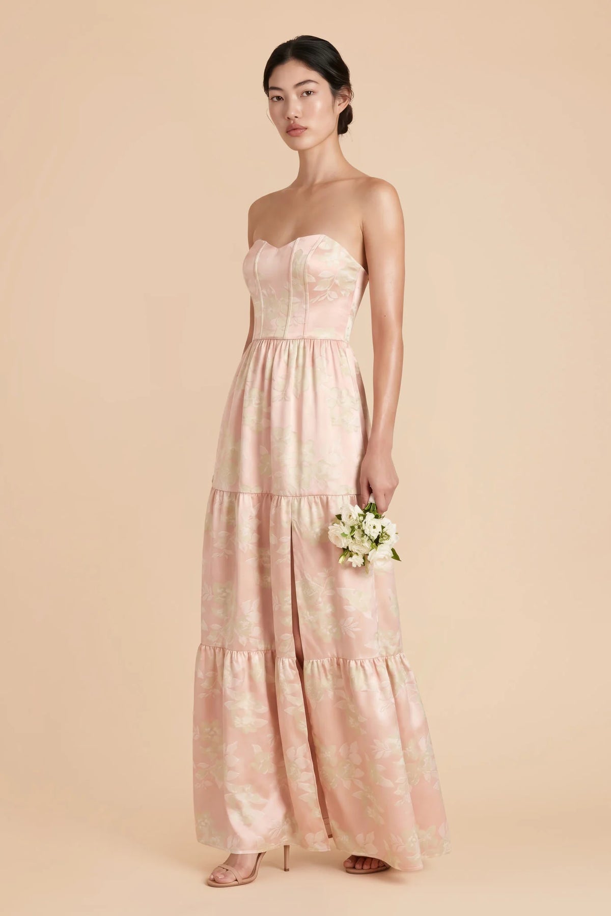 Aveline Ivory Pink Gold three-quarter view bridesmaid dress