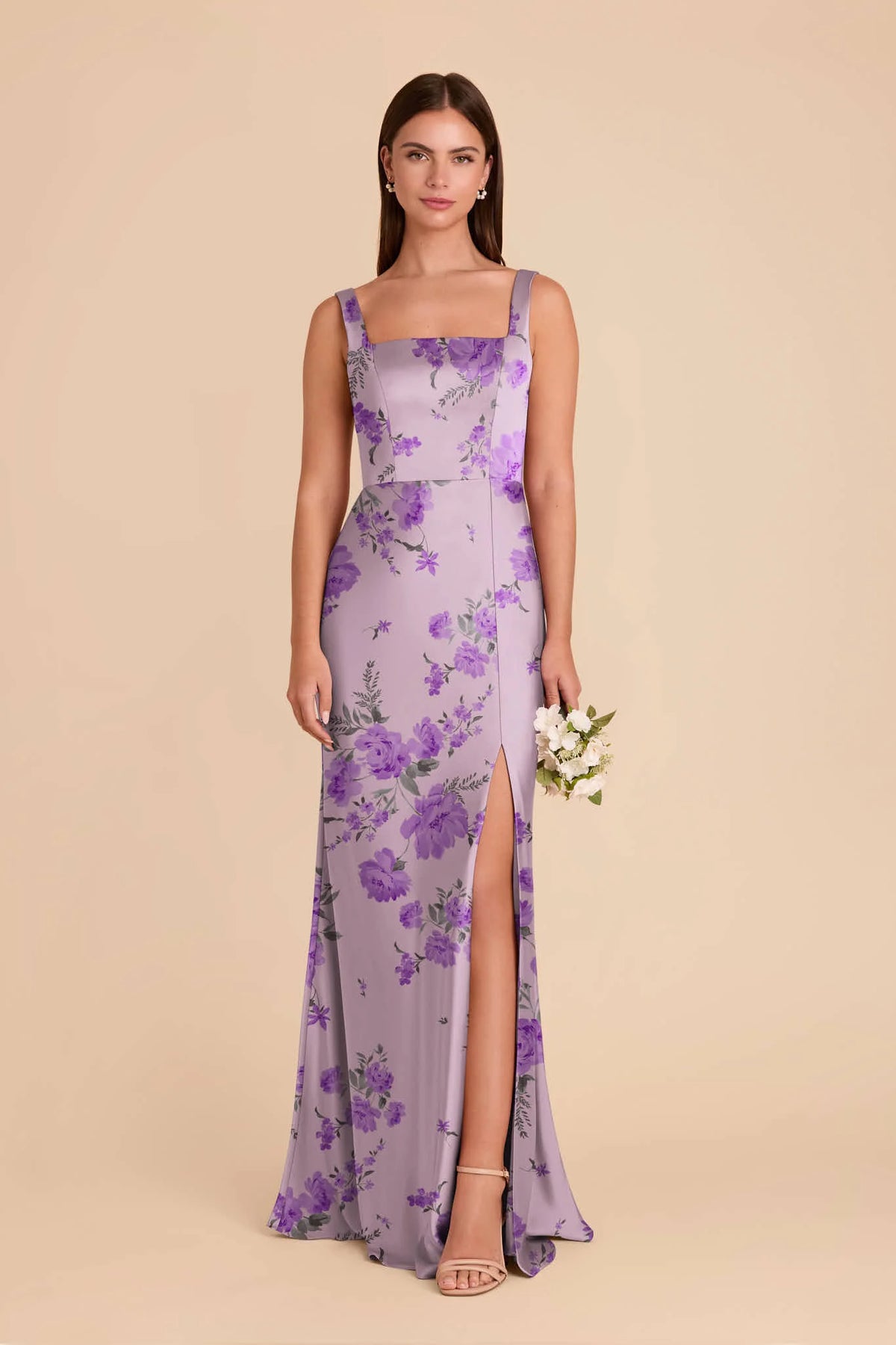 Elowen Lavender Multi Whimsical Blooms front view bridesmaid dress