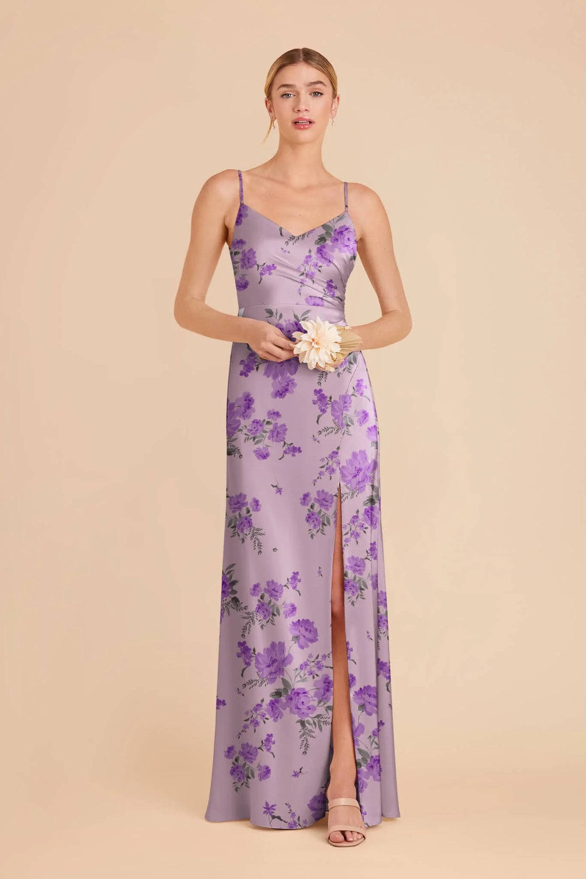 Elara Lavender Multi Whimsical Blooms front view bridesmaid dress