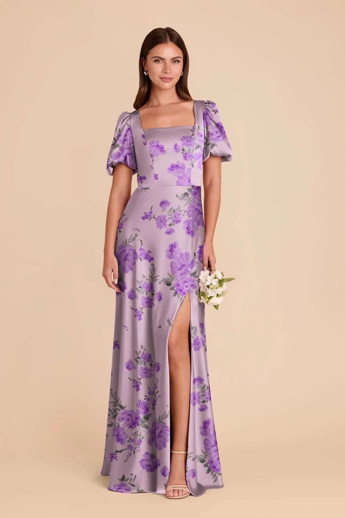 Selene Lavender Multi Whimsical Blooms front view bridesmaid dress