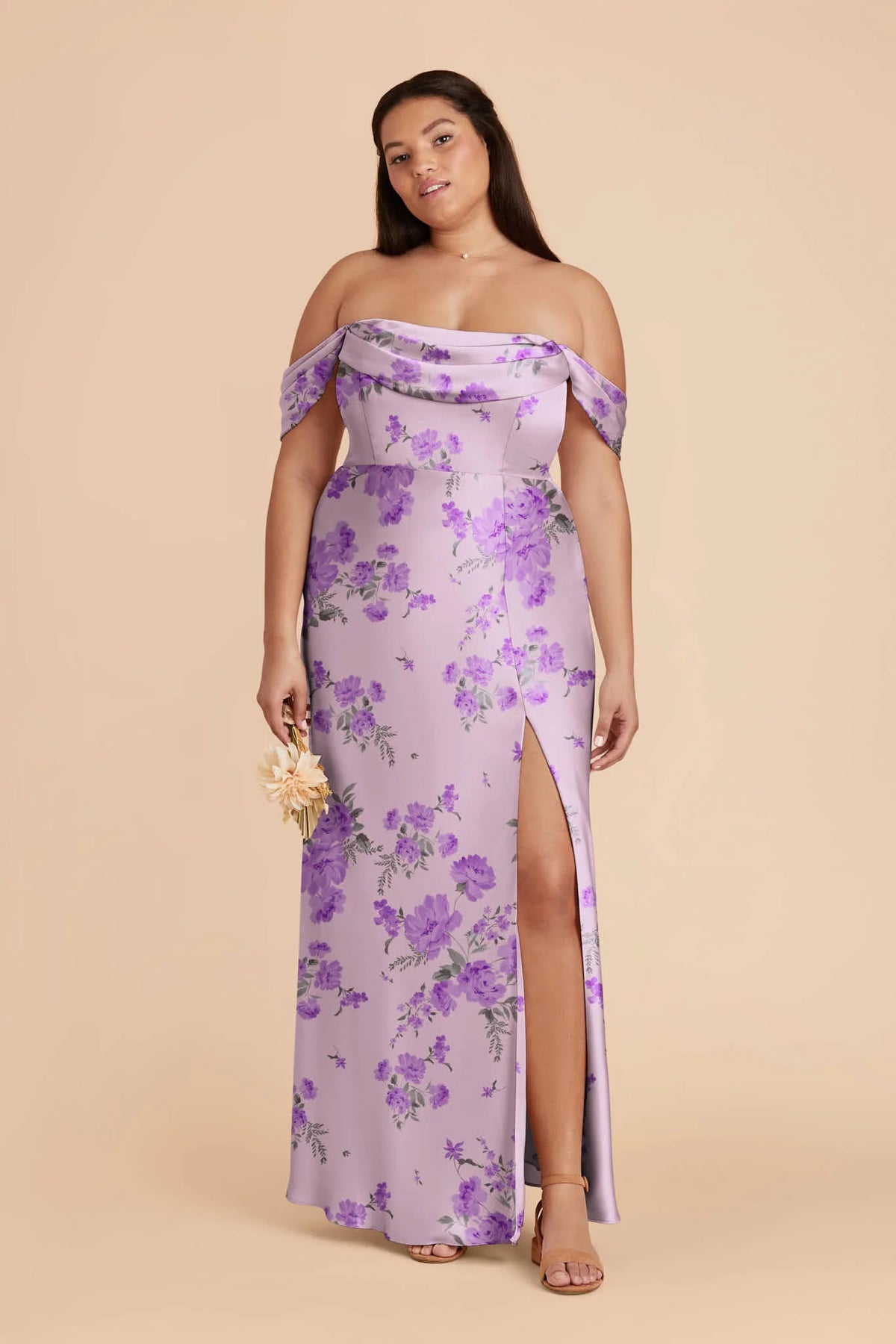 Corinne Lavender Multi Whimsical Blooms front view bridesmaid dress