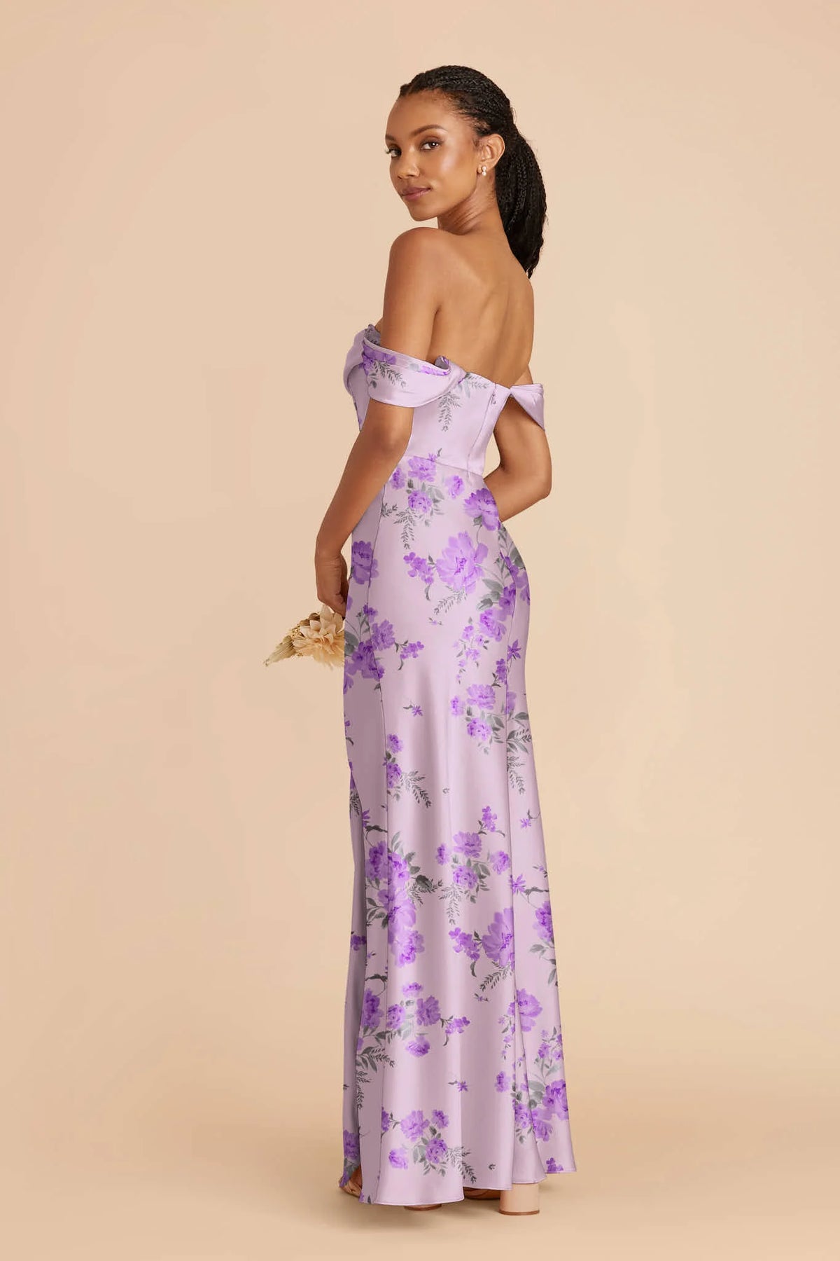 Corinne Lavender Multi Whimsical Blooms back view bridesmaid dress