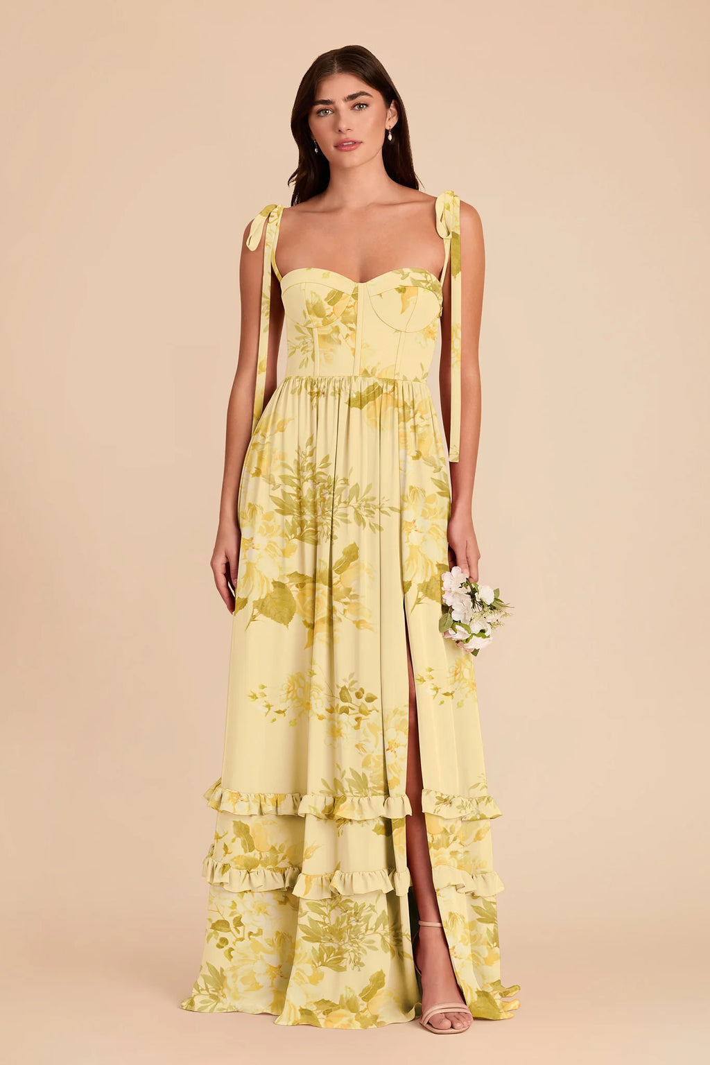Daphne Lemon Sorbet Romantic Bouquet front view bridesmaid dress