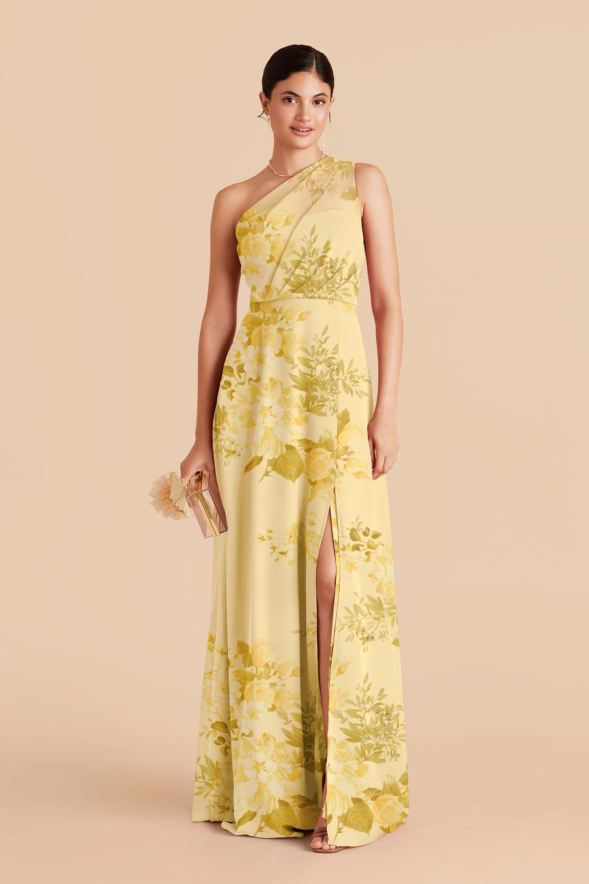 Celine Lemon Sorbet Romantic Bouquet front view bridesmaid dress