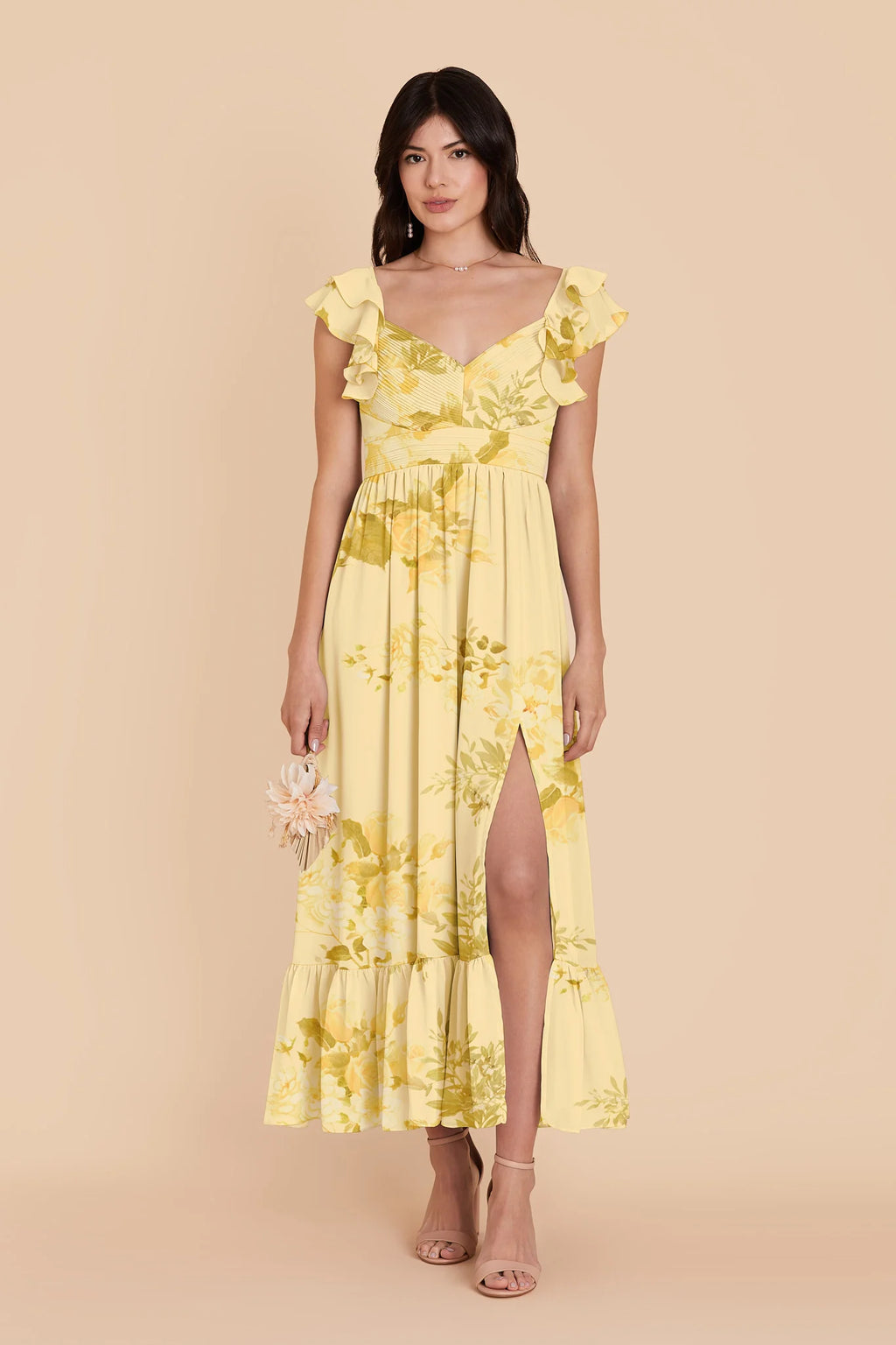 Talia Lemon Sorbet Romantic Bouquet front view bridesmaid dress