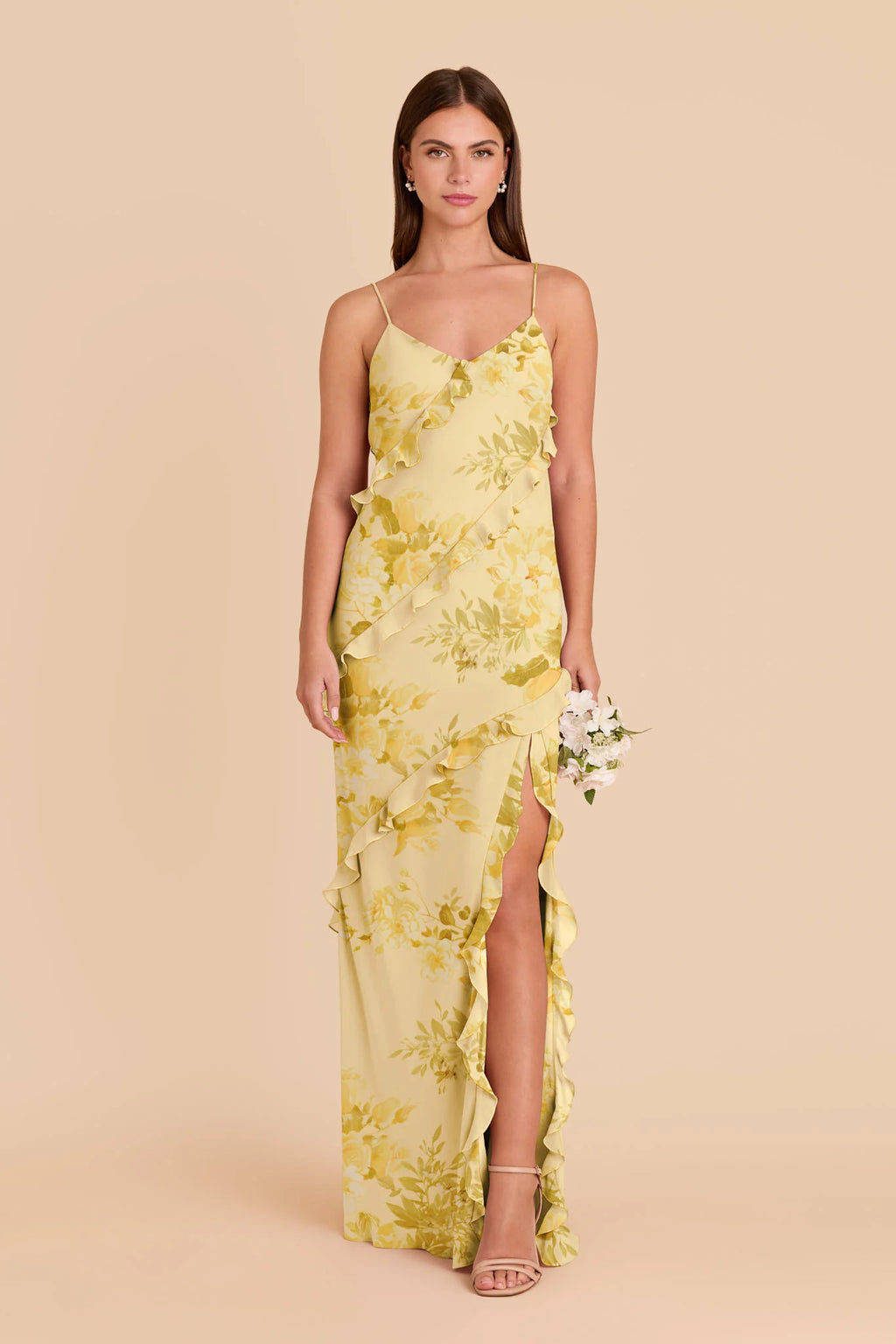 Vivienne Lemon Sorbet Romantic Bouquet front view bridesmaid dress