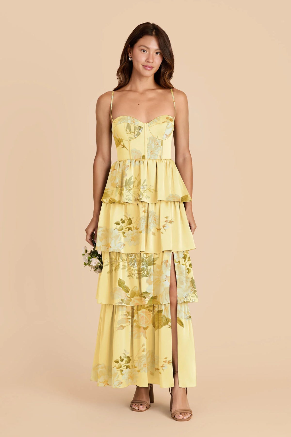 Calista Lemon Sorbet Romantic Bouquet front view bridesmaid dress