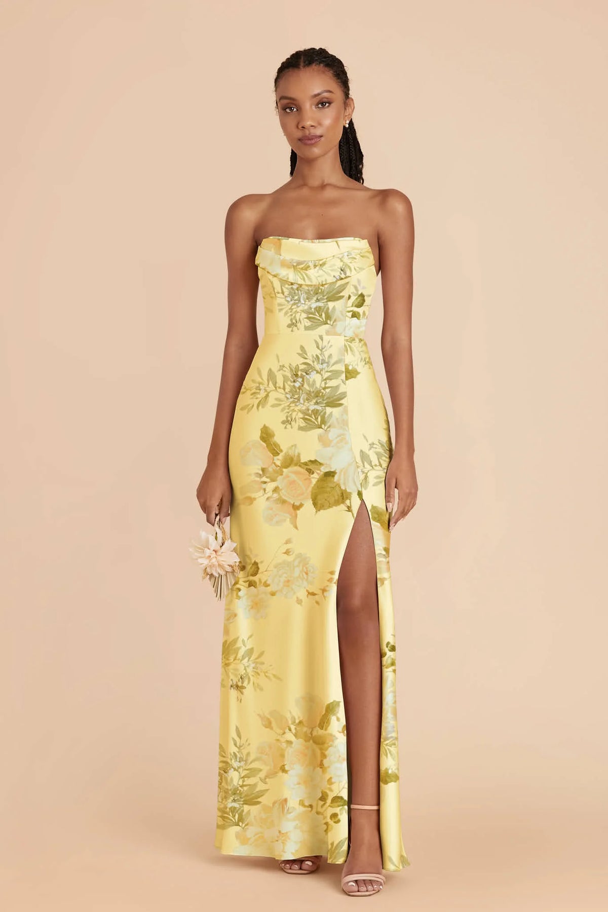 Corinne Lemon Sorbet Romantic Bouquet front view bridesmaid dress