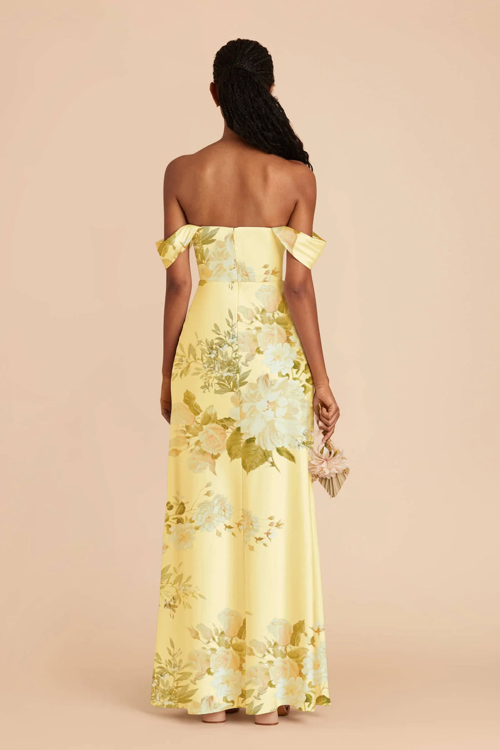 Corinne Lemon Sorbet Romantic Bouquet back view bridesmaid dress