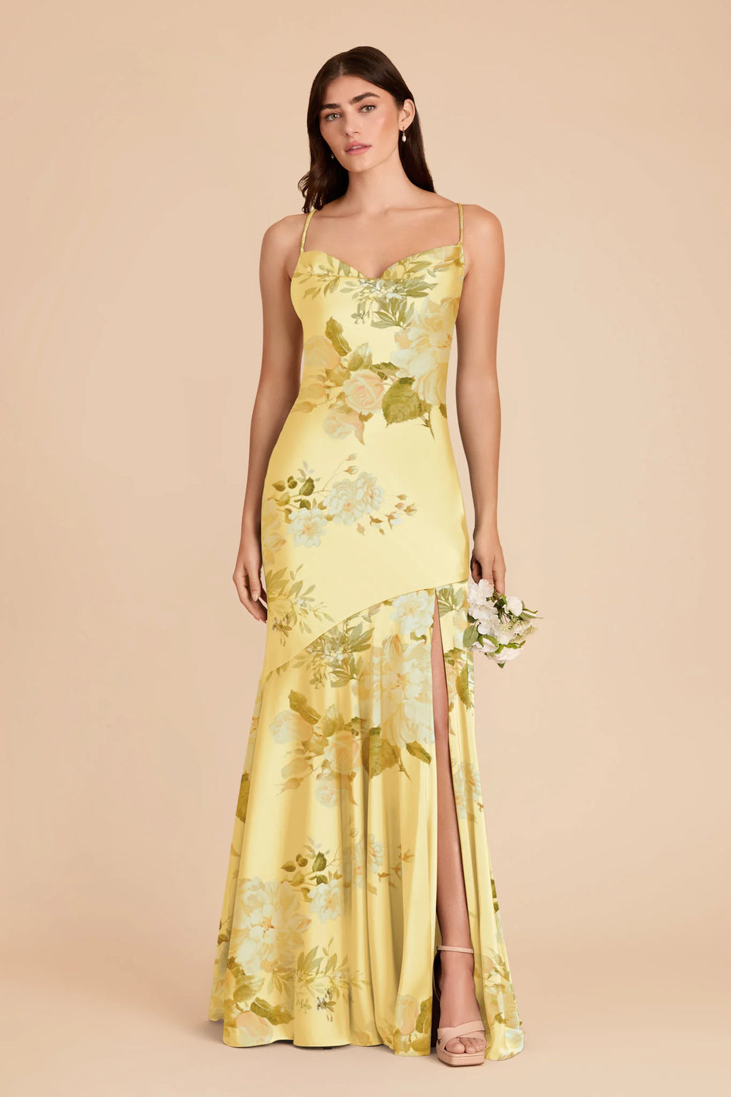 Estelle Lemon Sorbet Romantic Bouquet front view bridesmaid dress