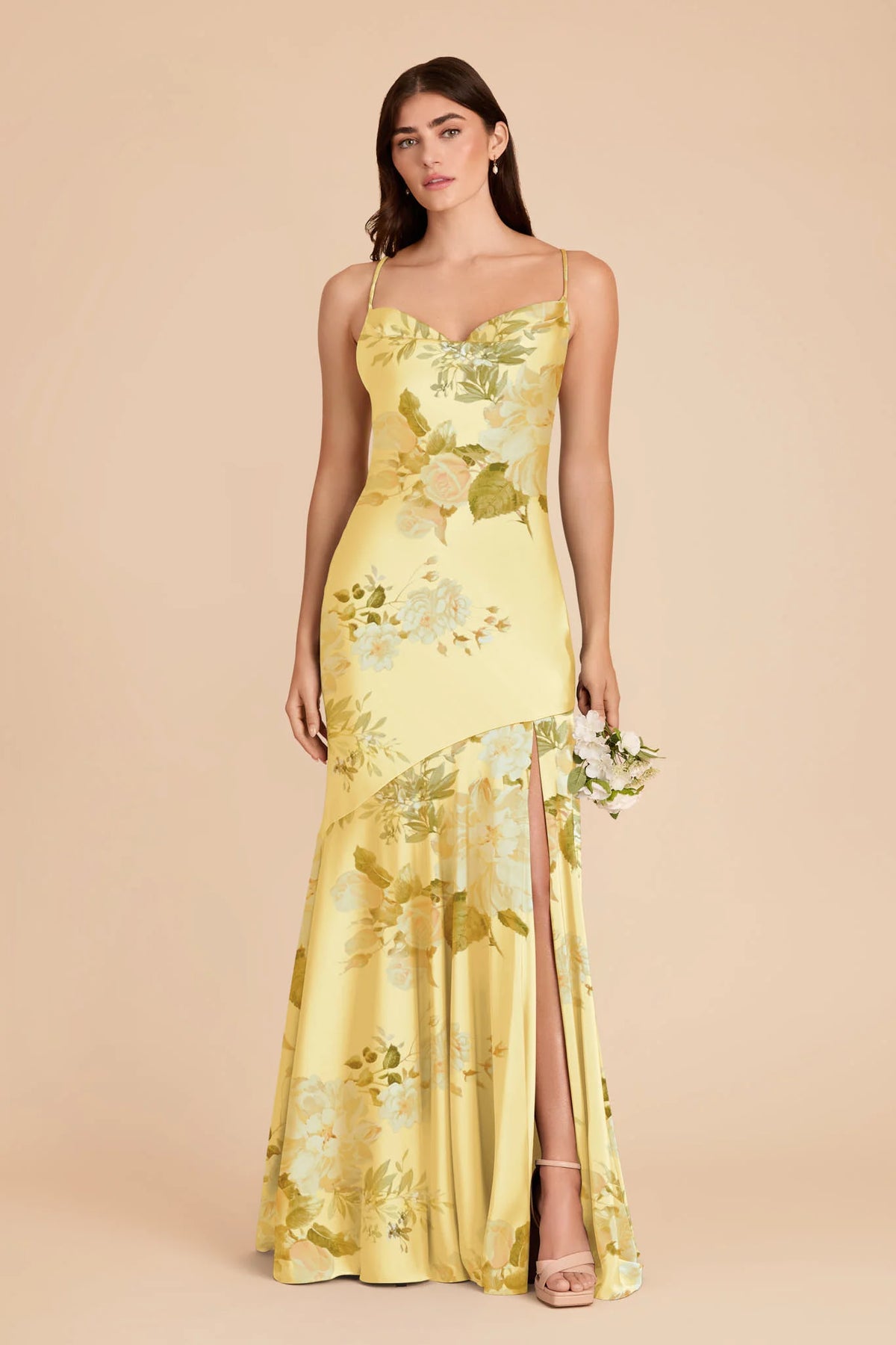 Estelle Lemon Sorbet Romantic Bouquet front view bridesmaid dress