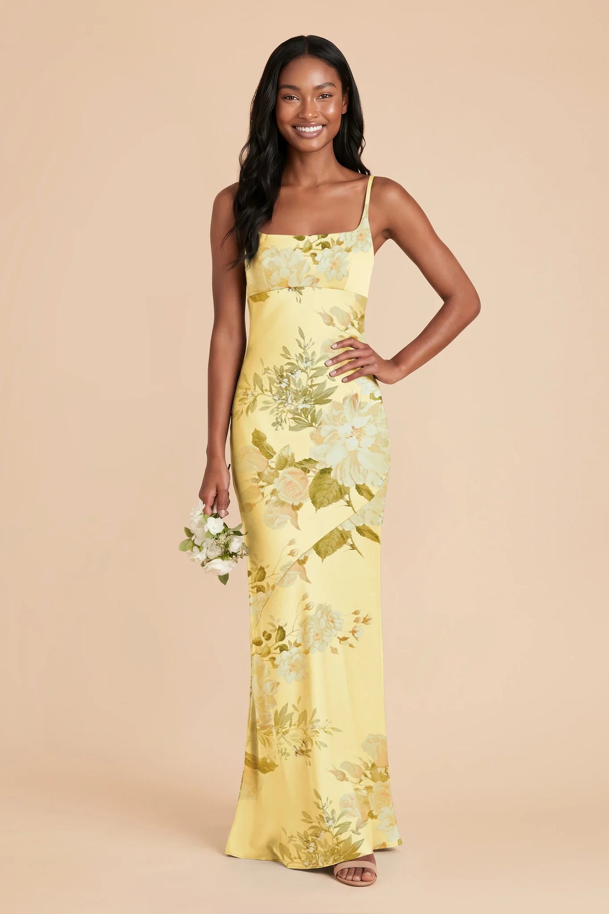 Noelle Lemon Sorbet Romantic Bouquet front view bridesmaid dress