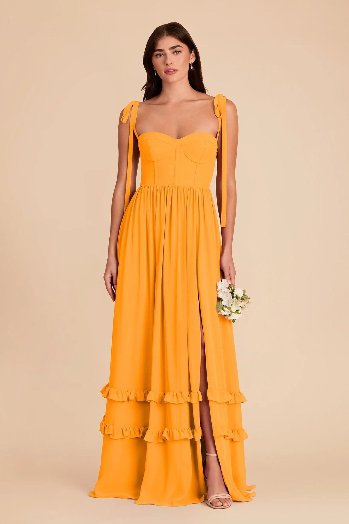 Daphne Mango front view bridesmaid dress