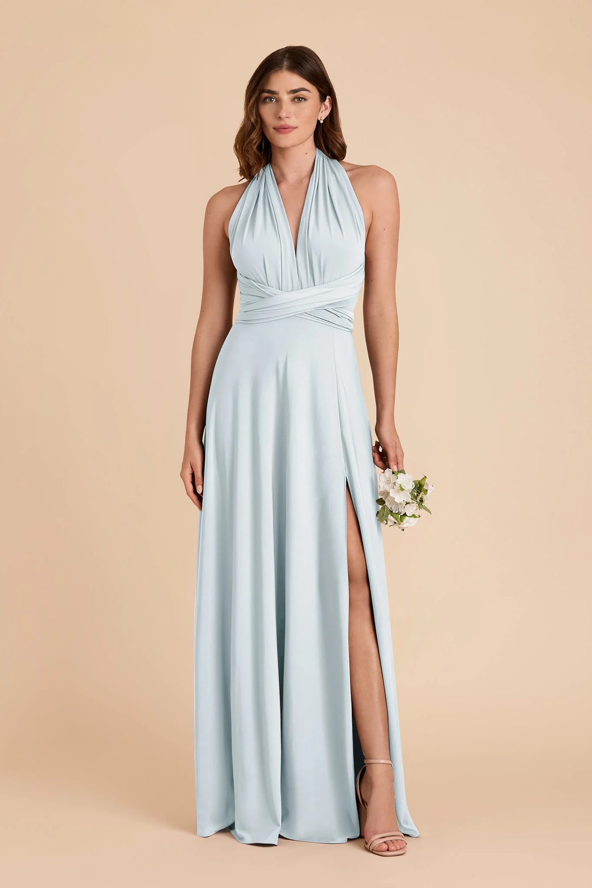 Evelina Mist Blue front view bridesmaid dress
