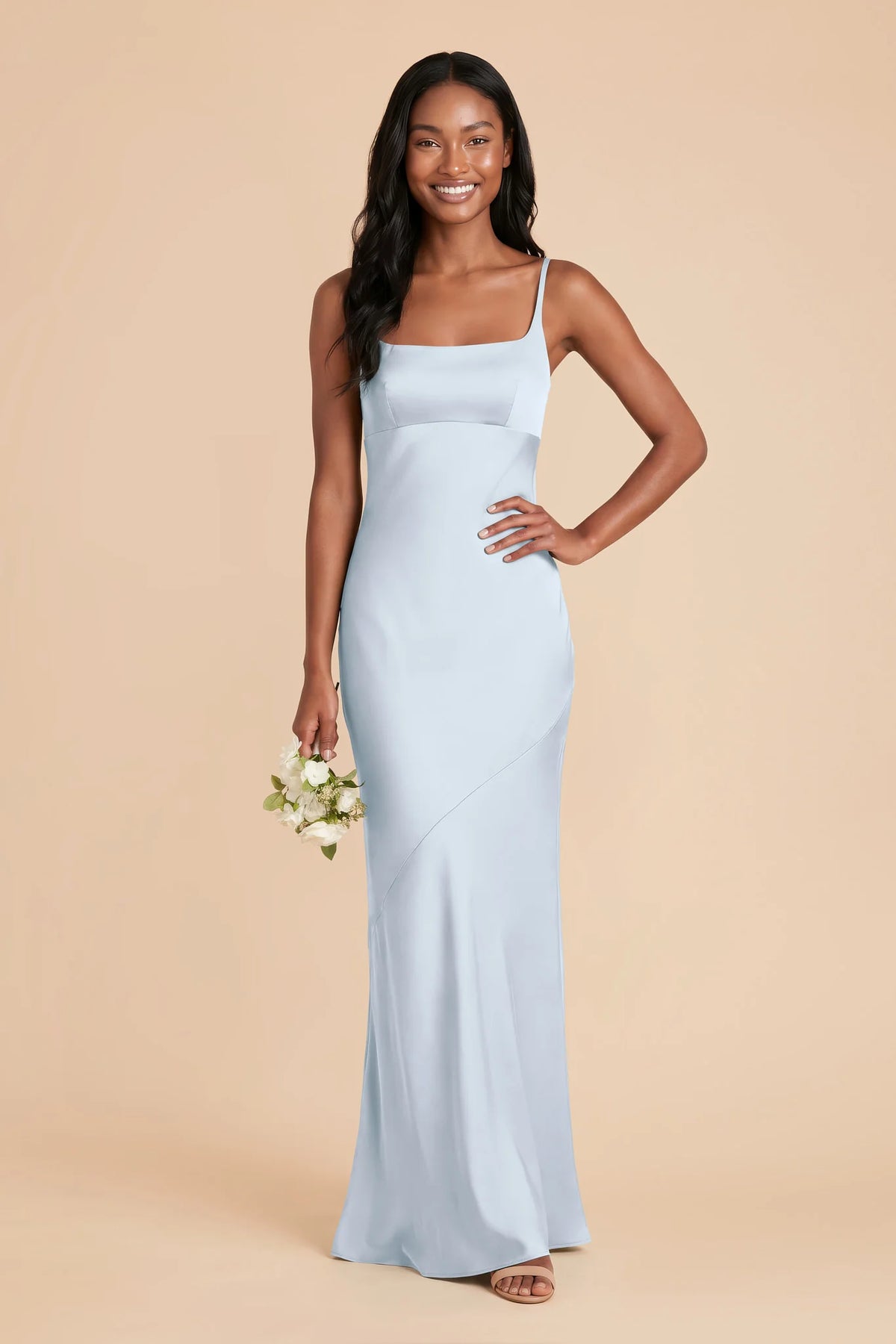 Noelle Mist Blue front view bridesmaid dress