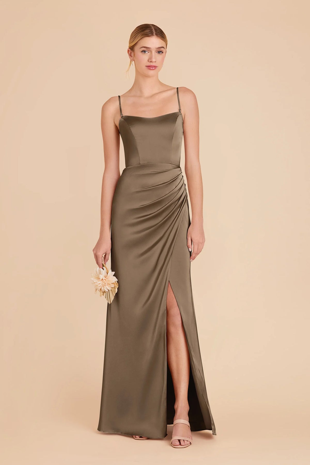 Lucienne Mocha front view bridesmaid dress