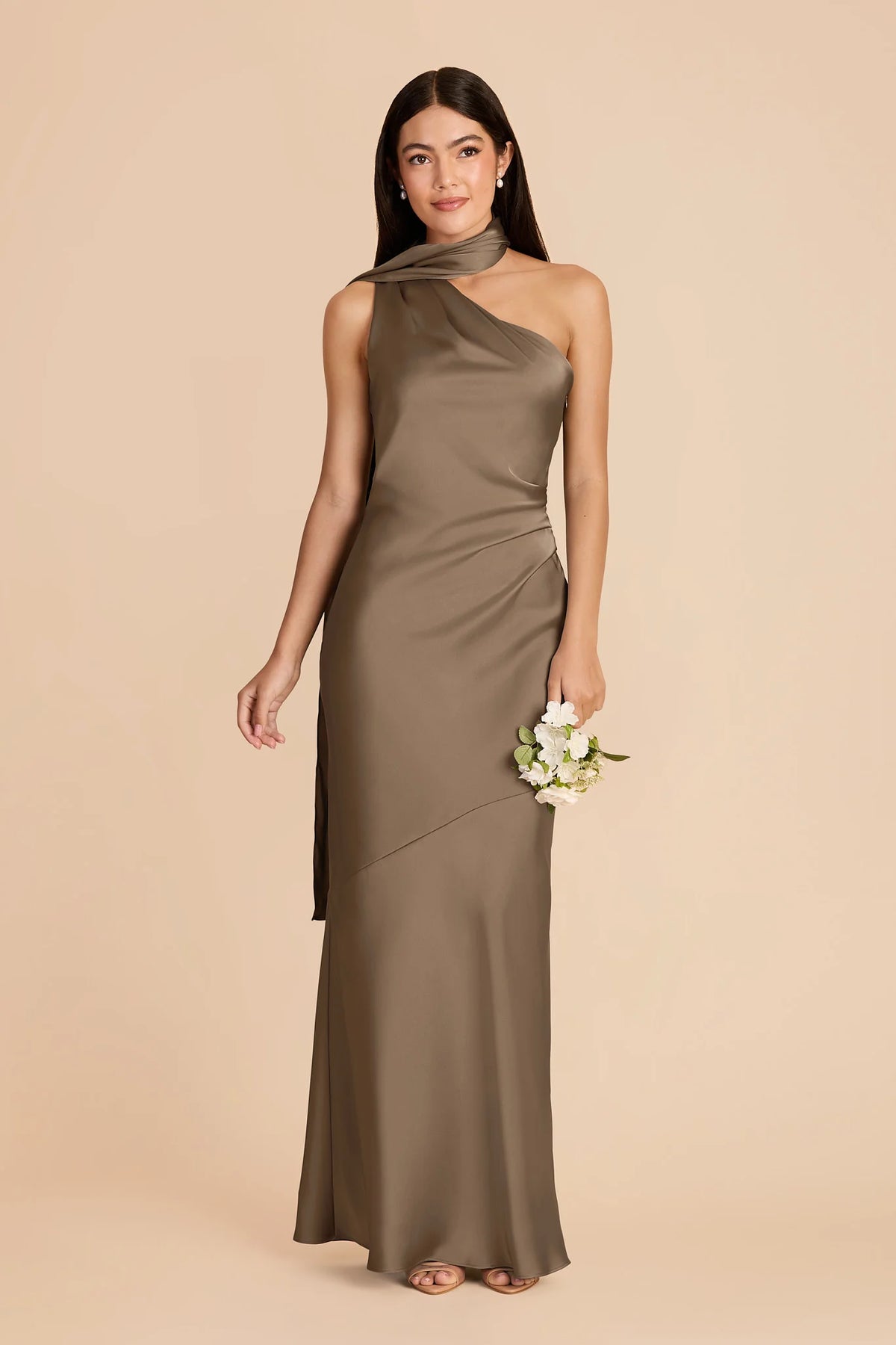 Ariadne Mocha front view bridesmaid dress