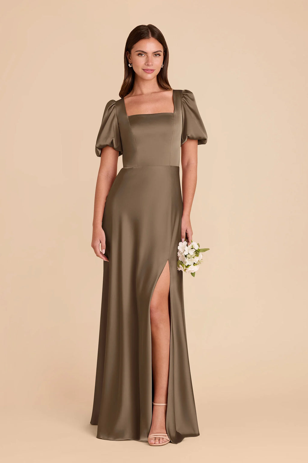 Selene Mocha front view bridesmaid dress
