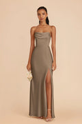 Corinne Mocha front view bridesmaid dress