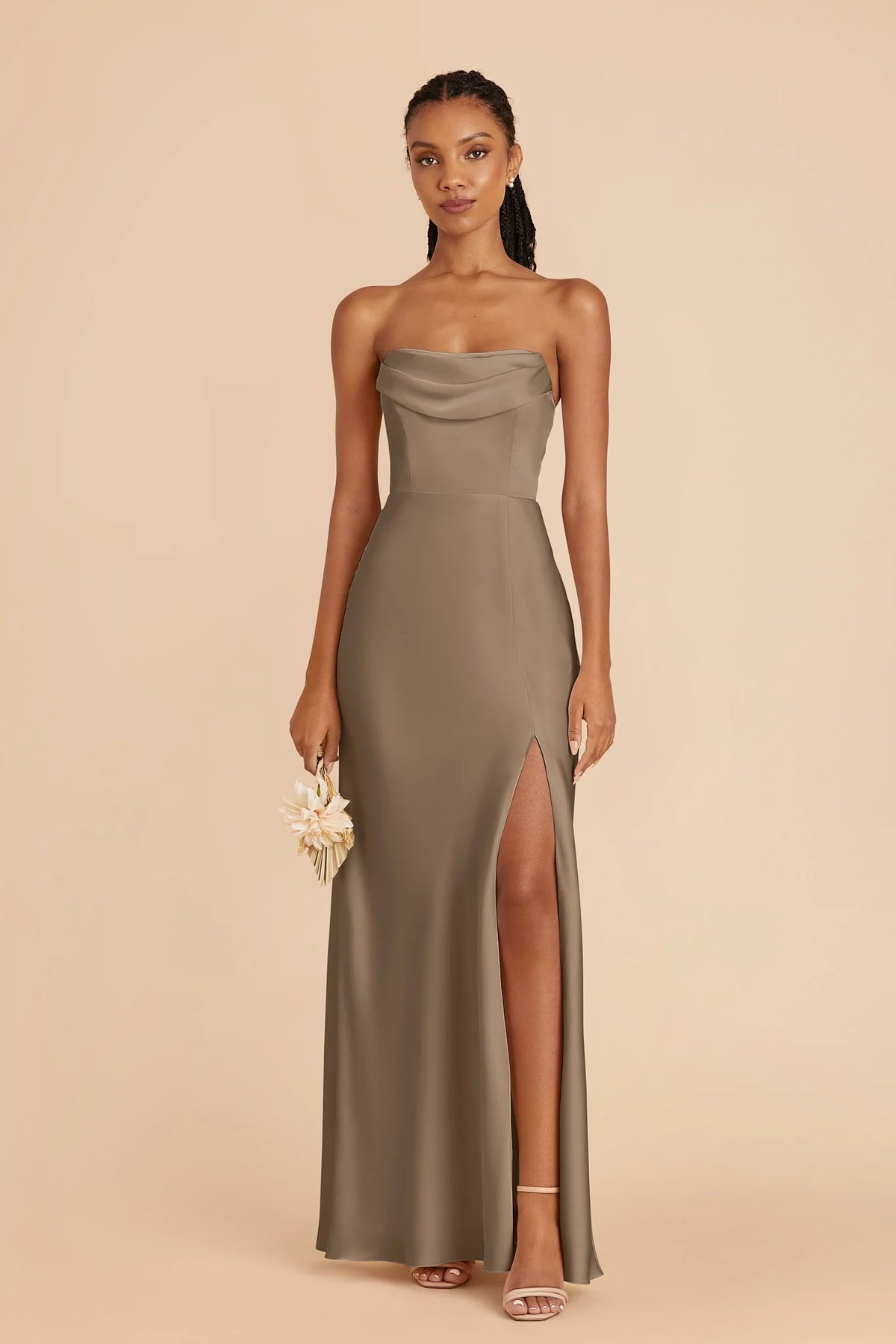Corinne Mocha front view bridesmaid dress