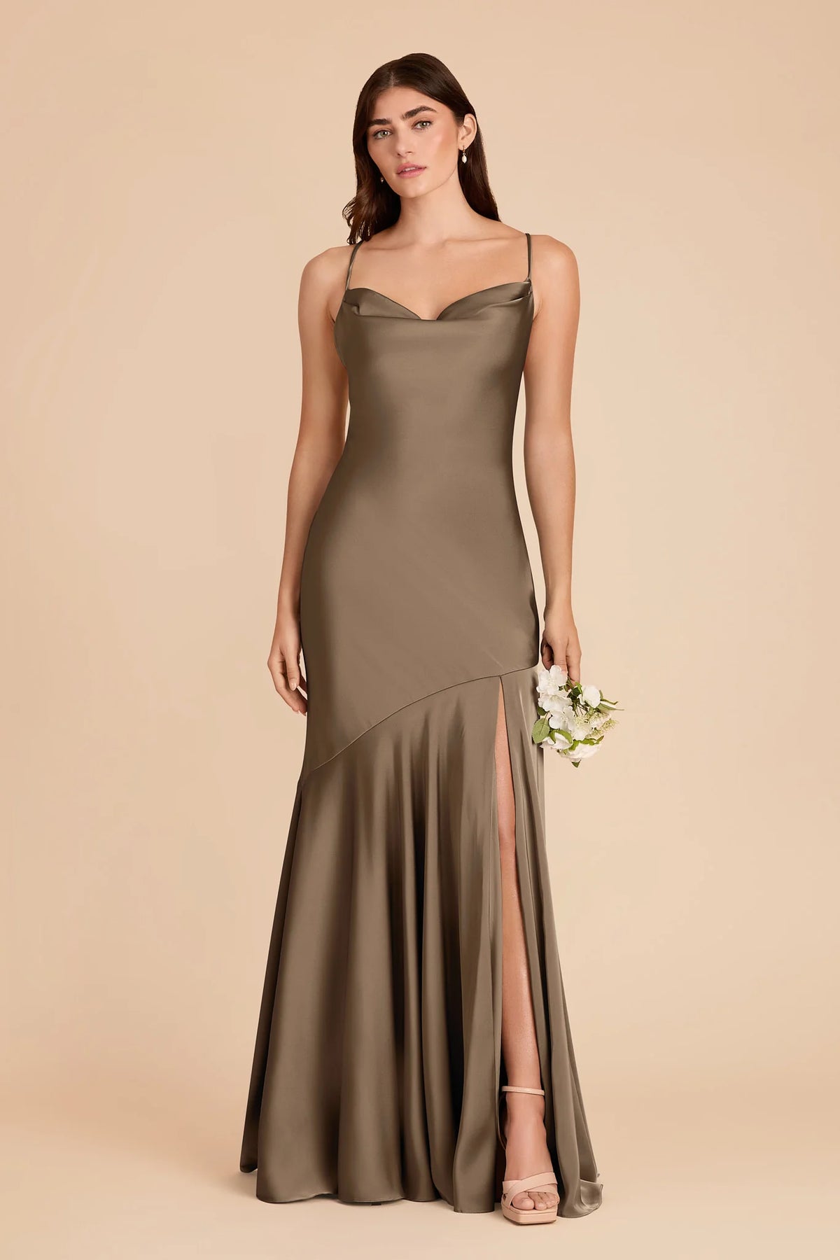 Estelle Mocha front view bridesmaid dress