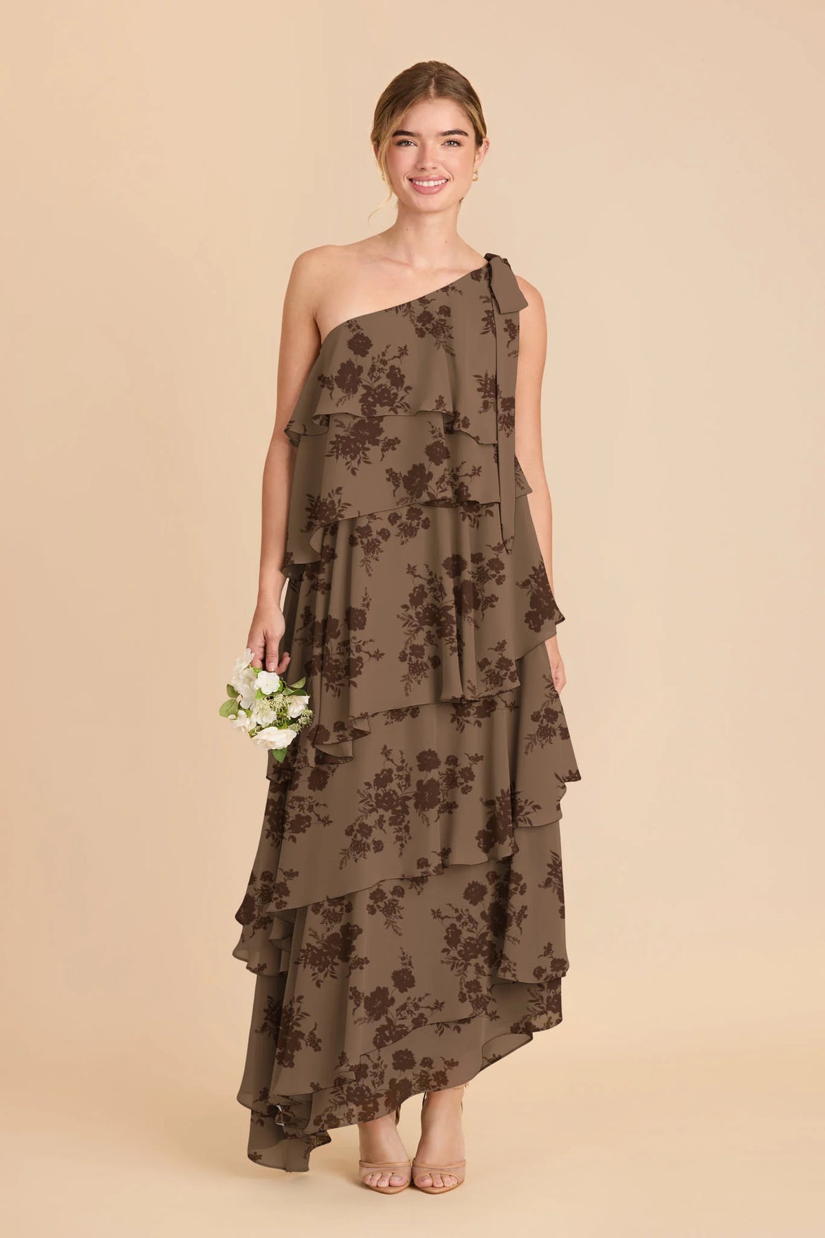 Marisol Mocha Whimsical Blooms front view bridesmaid dress