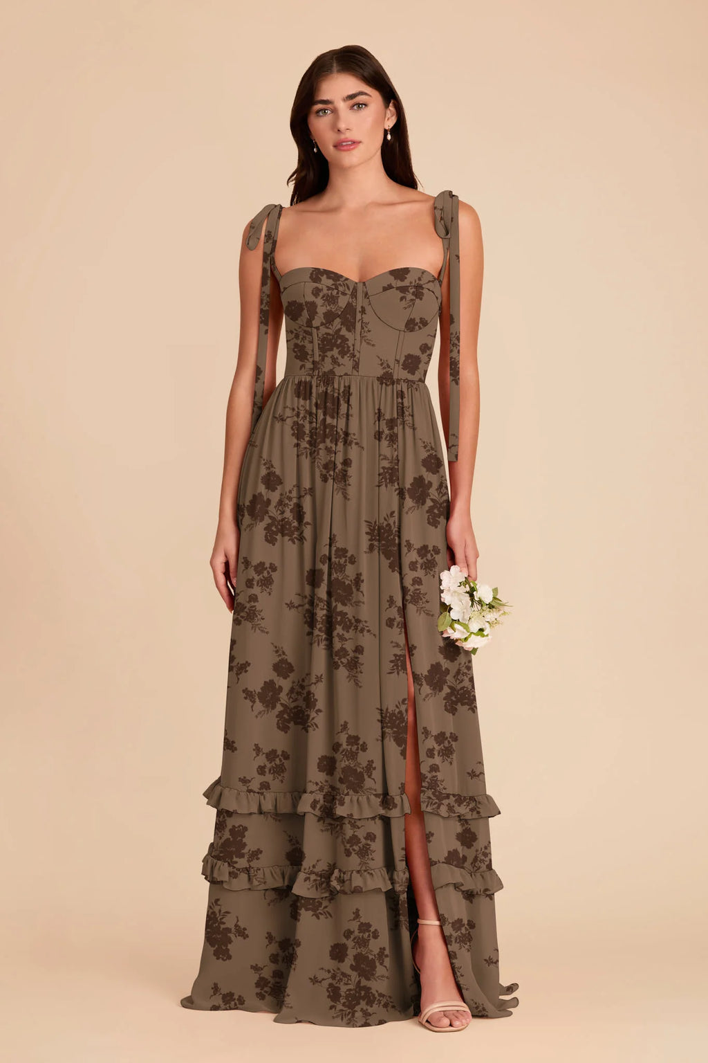 Daphne Mocha Whimsical Blooms front view bridesmaid dress