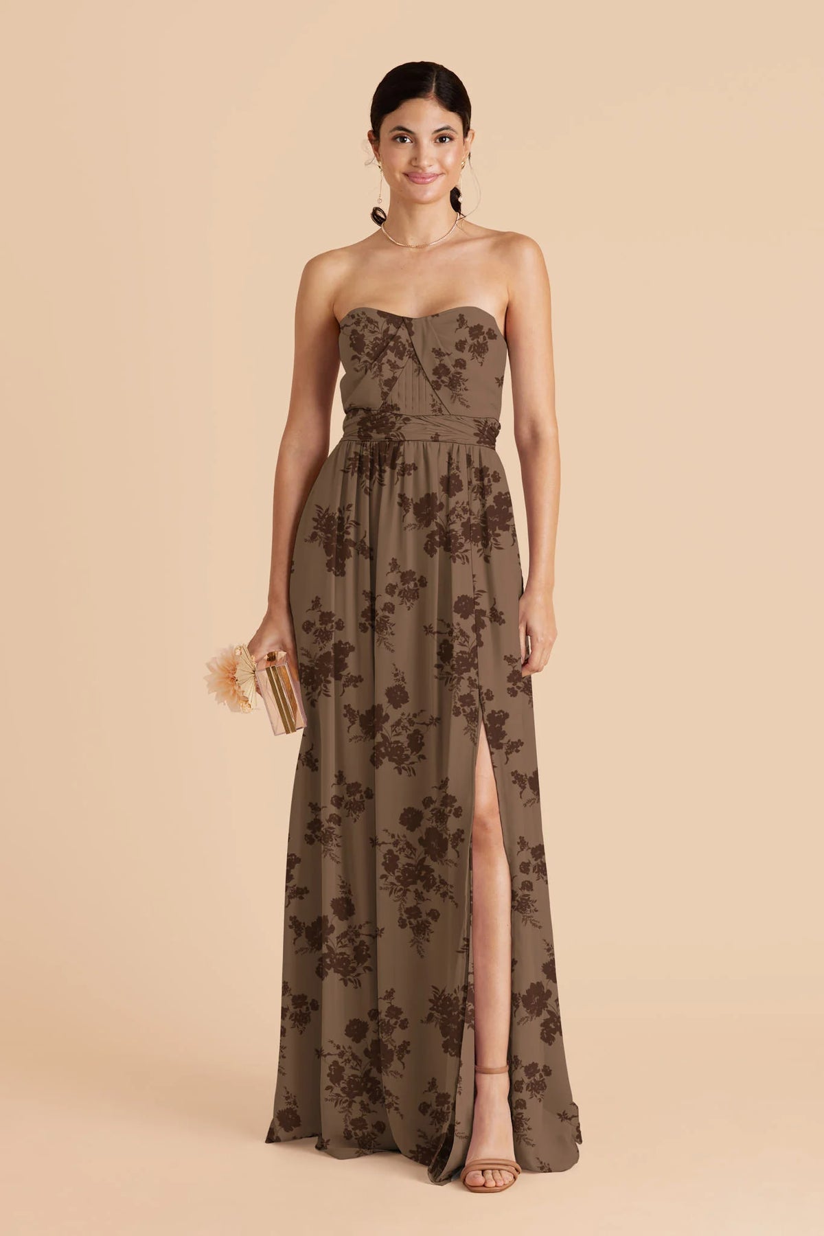 Elodie Mocha Whimsical Blooms front view bridesmaid dress