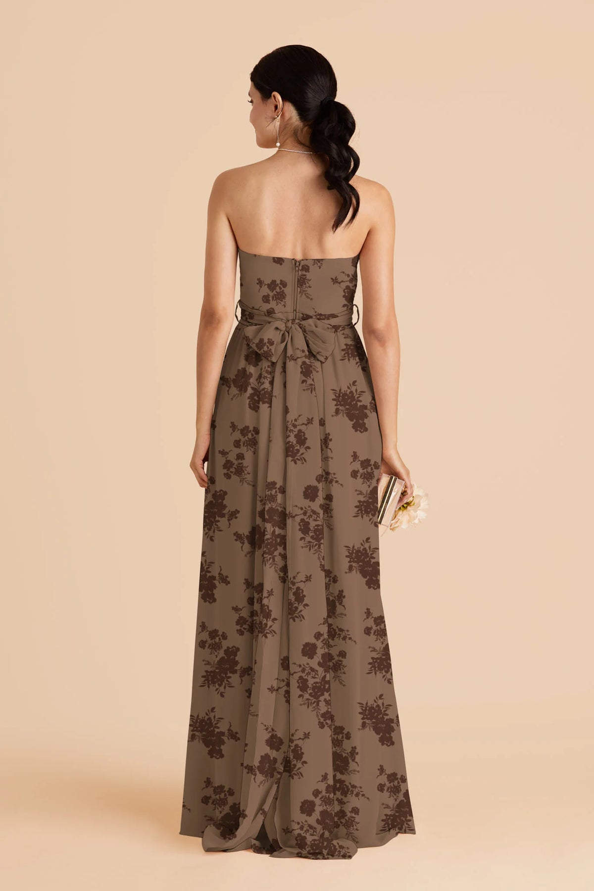 Elodie Mocha Whimsical Blooms back view bridesmaid dress