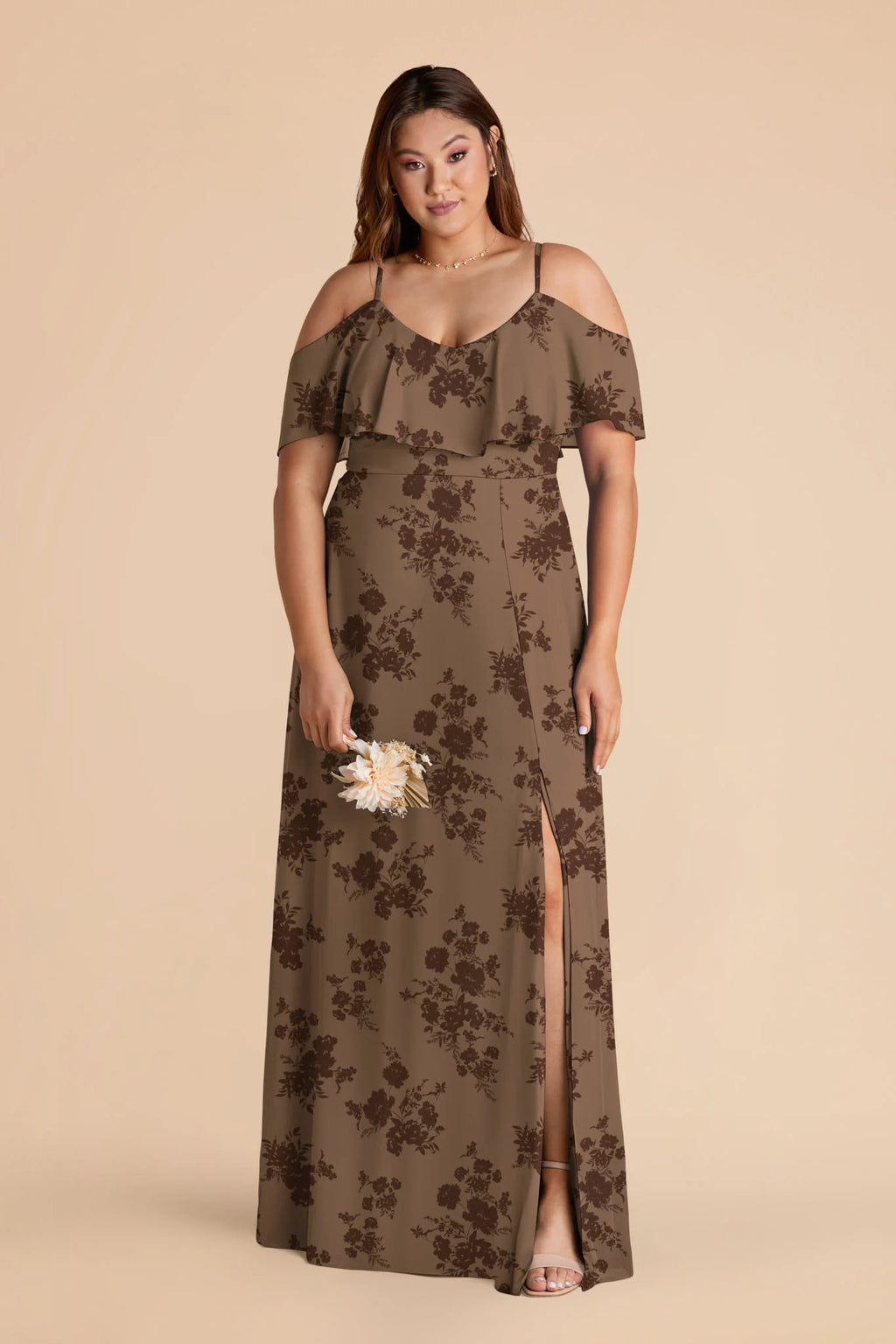Genevieve Mocha Whimsical Blooms alternate view 1 bridesmaid dress
