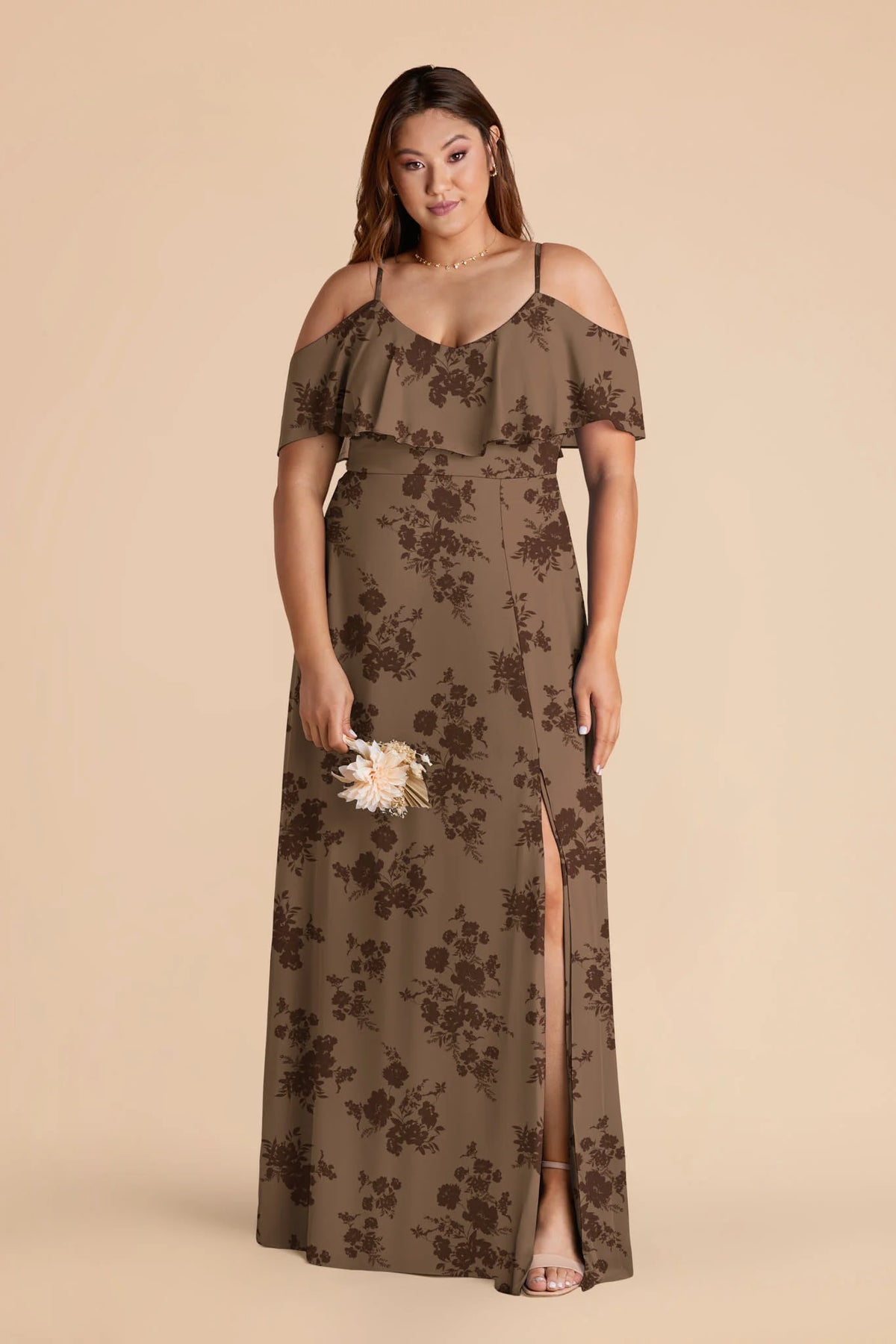 Genevieve Mocha Whimsical Blooms alternate view 1 bridesmaid dress