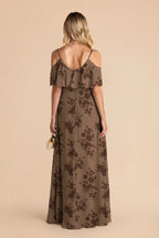 Genevieve Mocha Whimsical Blooms back view bridesmaid dress