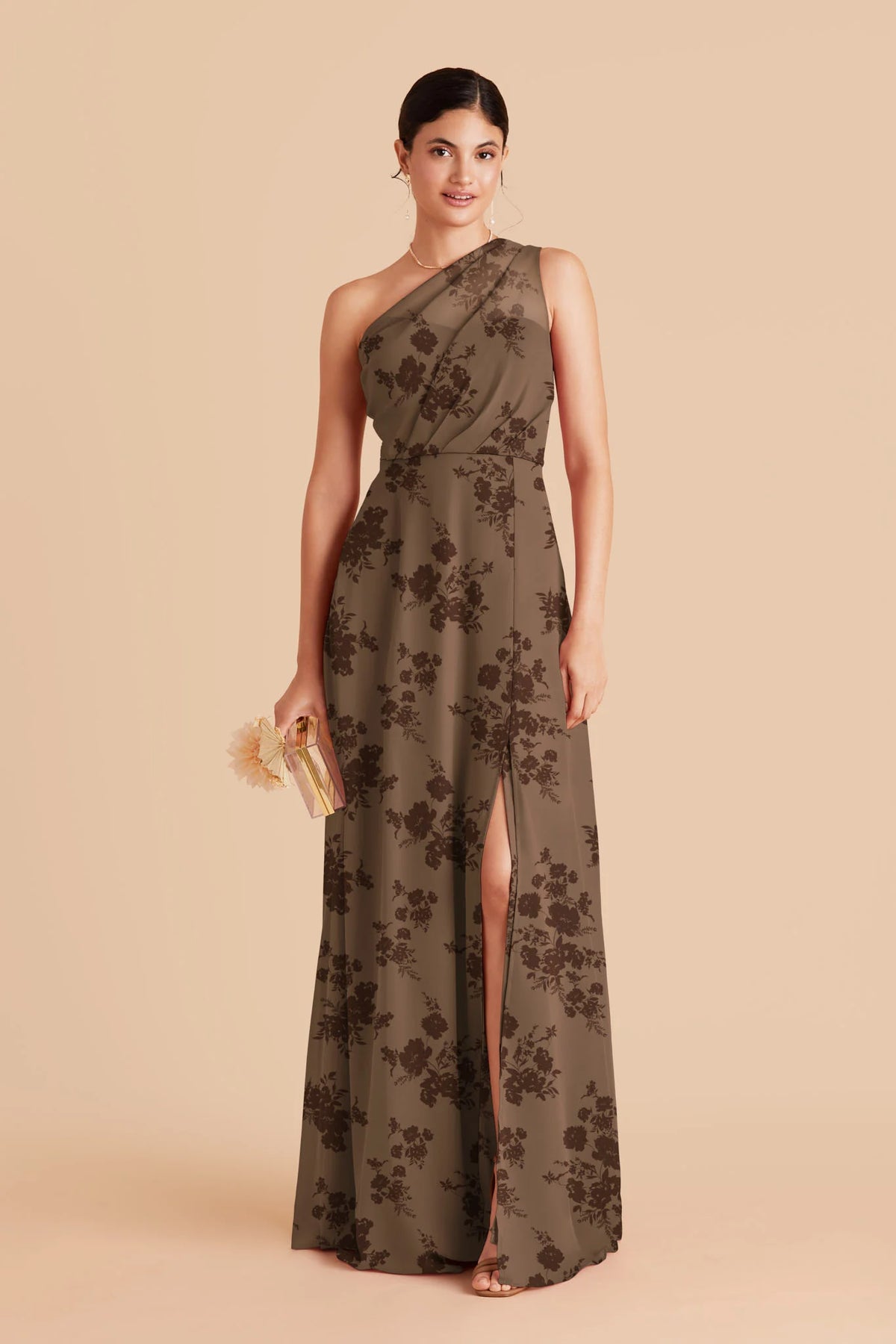 Celine Mocha Whimsical Blooms front view bridesmaid dress