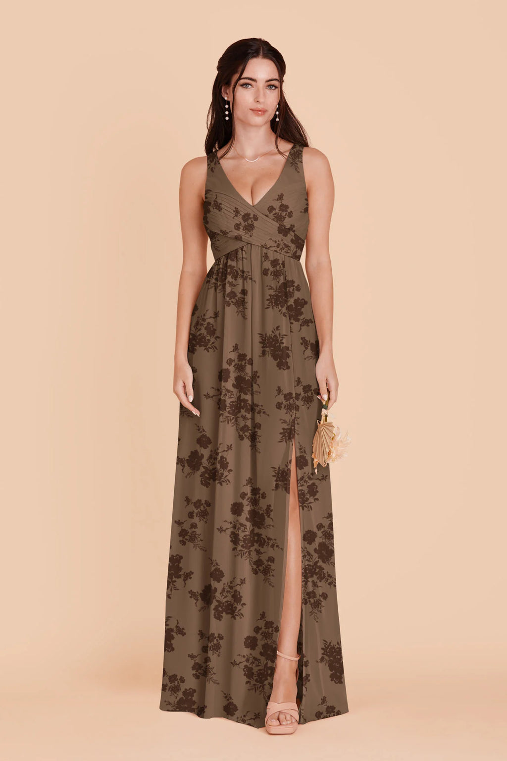 Annelise Mocha Whimsical Blooms front view bridesmaid dress